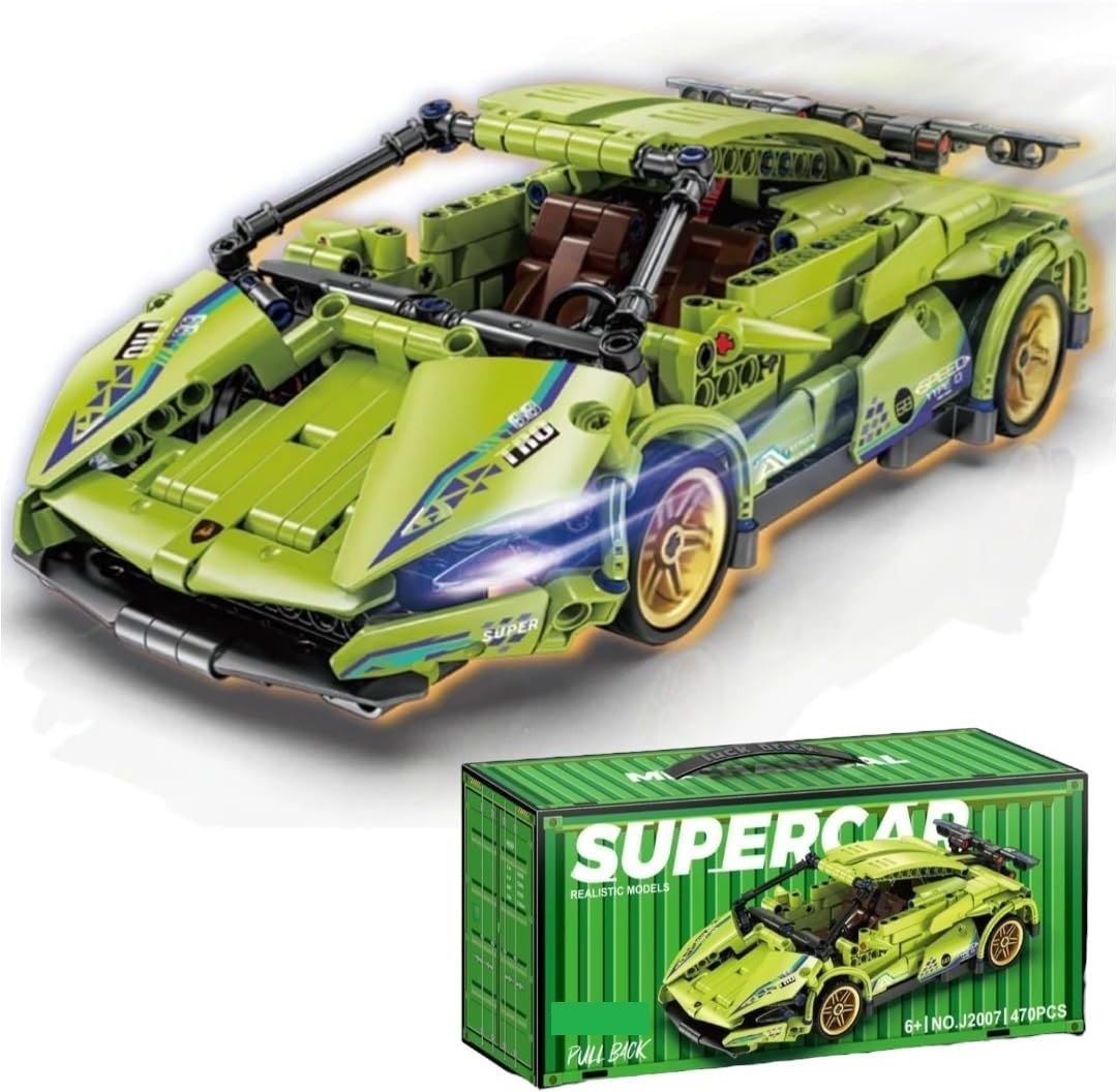justcraft 1:18 Scale Lambo Pull Back Racing Car Building Block Set (470 PCS)-picture-19