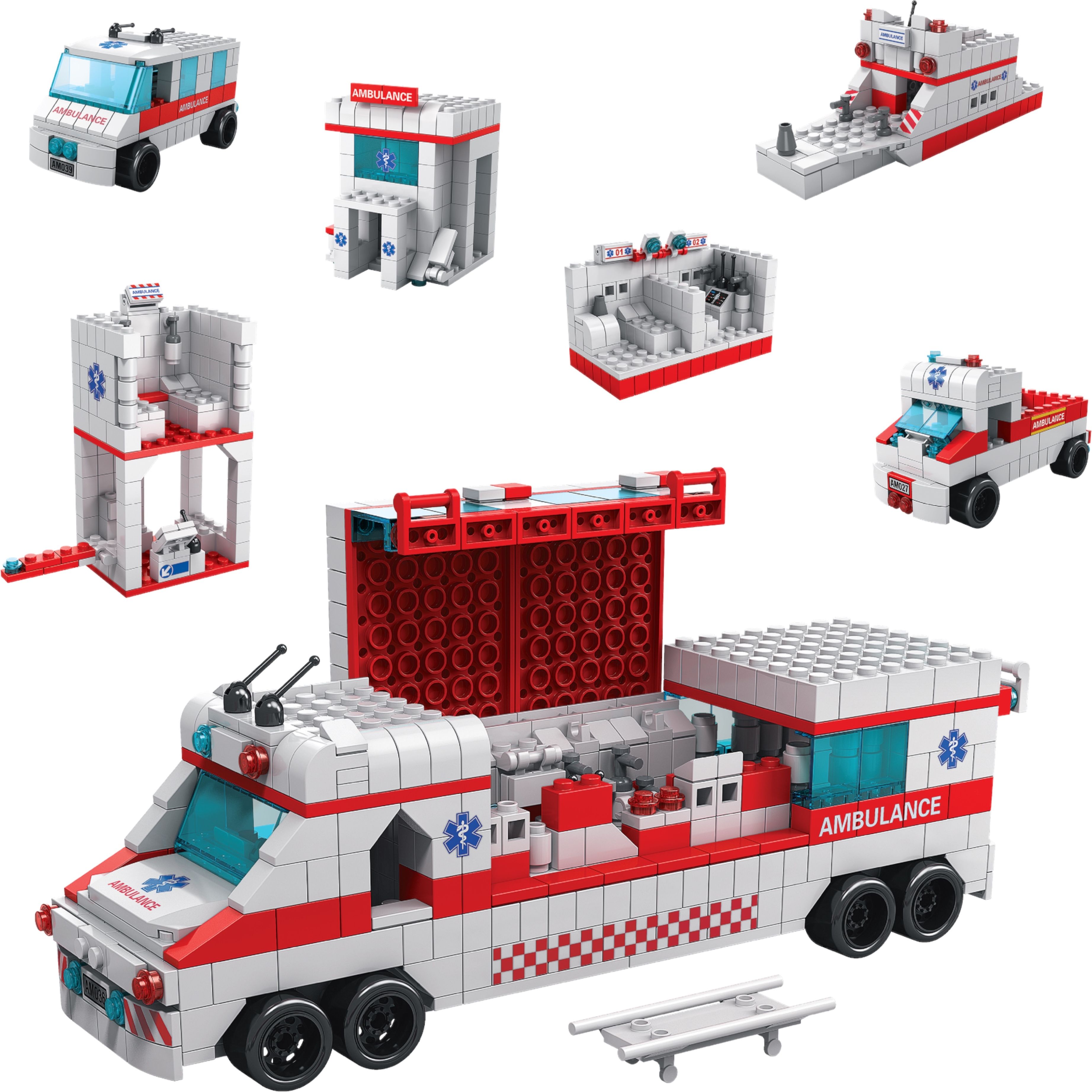 6in1 Mega Build Medical Vehicles Model Building Blocks DIY Hospital Toy Playset-image-25