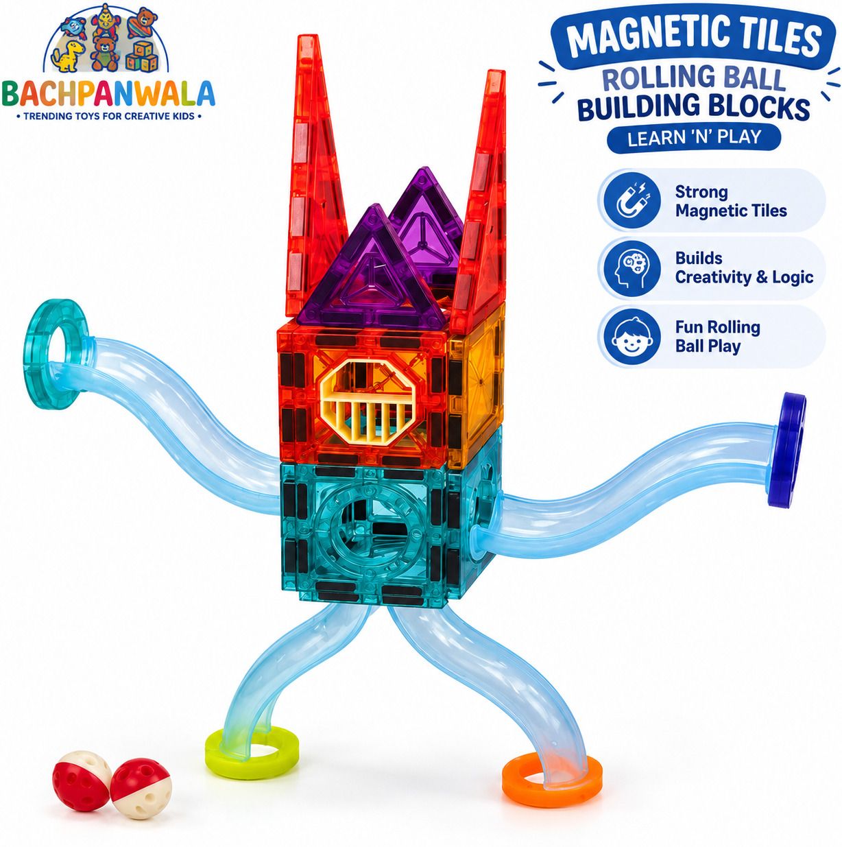 bachpanwala Magnetic Tiles Building Blocks Construction Toy for Kids 25 Pcs-picture-21
