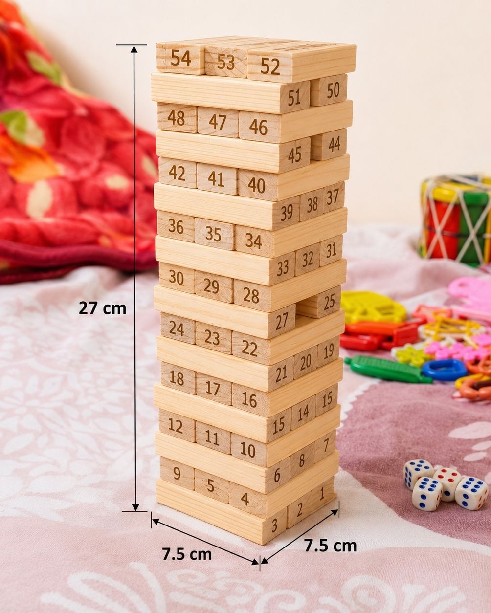 Romantic jenga game for Couples I 54 Numbered wooden Blocks with 2 Dices I-image-2