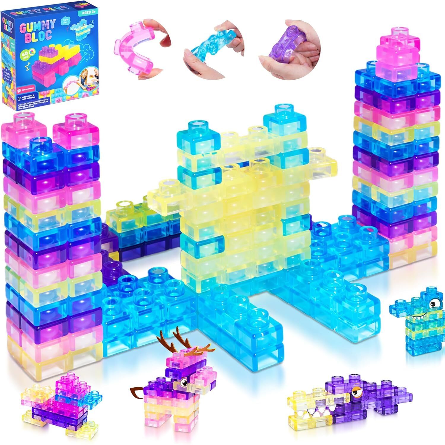 40 PCS Soft Gummy Jelly Building Block Construction Block Set For Kids-image-46