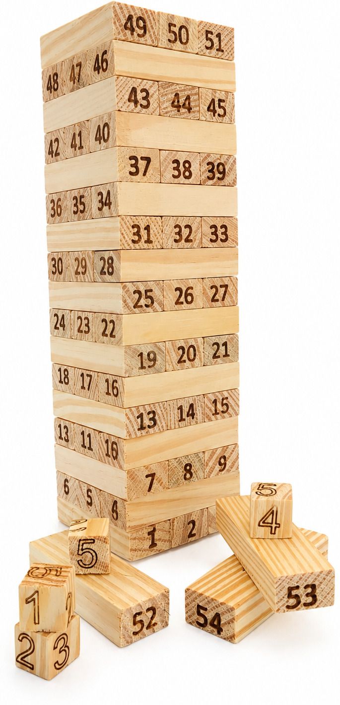 vaikal Natural Wood Tumbling Tower Building Stacking Blocks 54 pcs with 4 Dice-picture-39