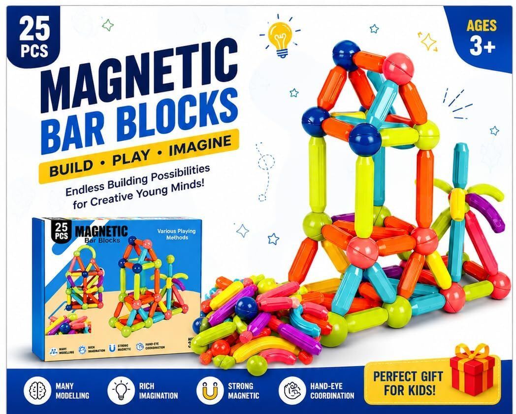 the rudra house standard 25-piece Magnetic Bar Blocks Building Set-picture-32