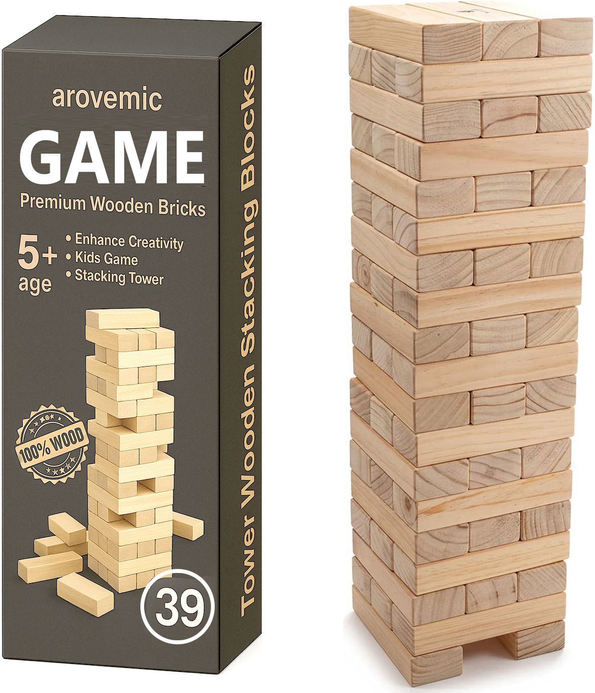 Fun 39 Pcs Jenga Wooden Block Stacking Game - Family Fun & Skill-Building-S04-image-39