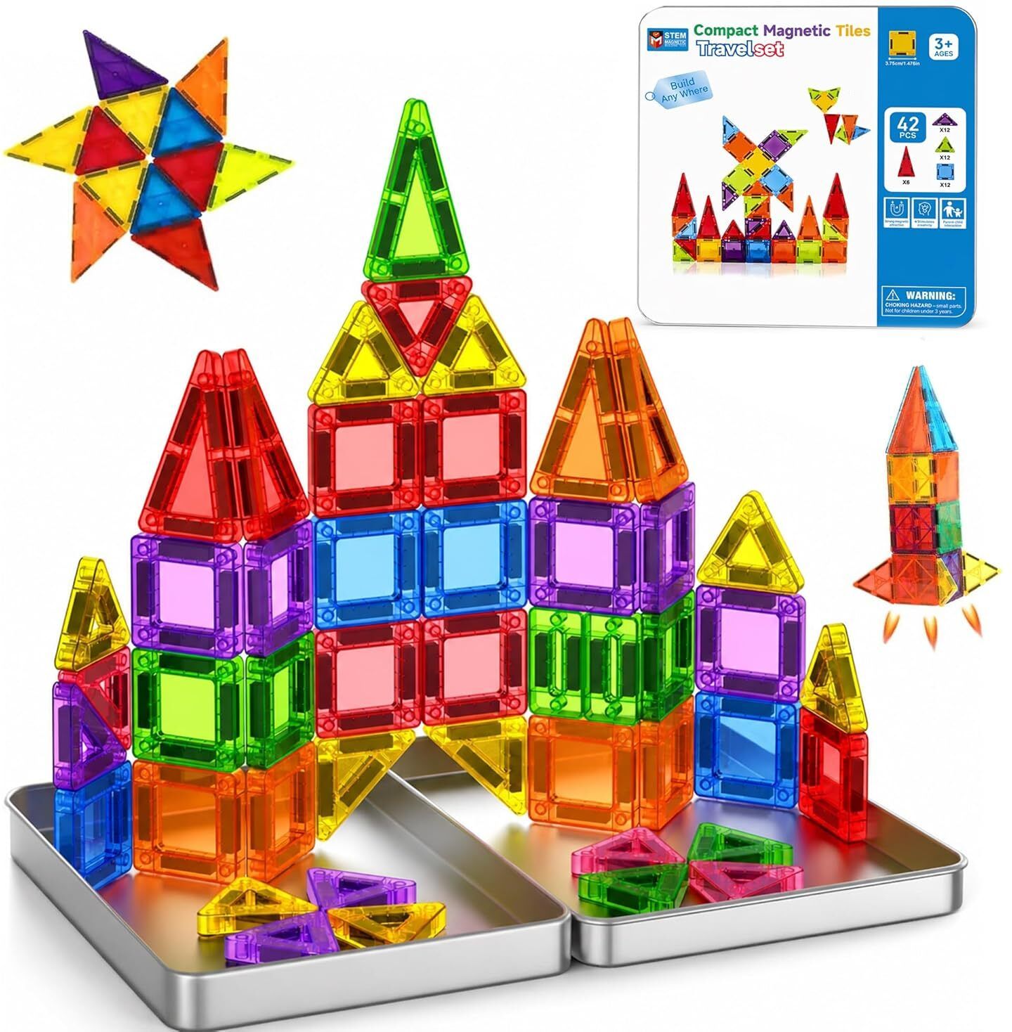 Magnetic Tiles for Kids (42 PCS) Colorful Blocks for Creative Play-image-45