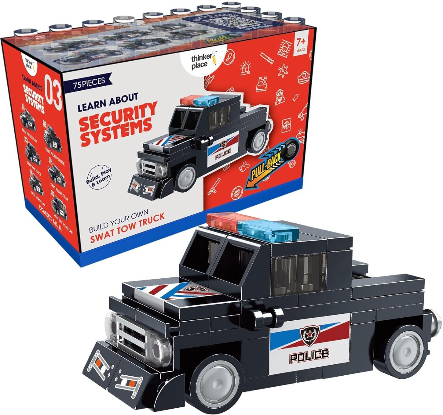 STEM SWAT Pull Back Vehicle Building Blocks Set 75 Pcs Police Truck Toy for Kids-image-5