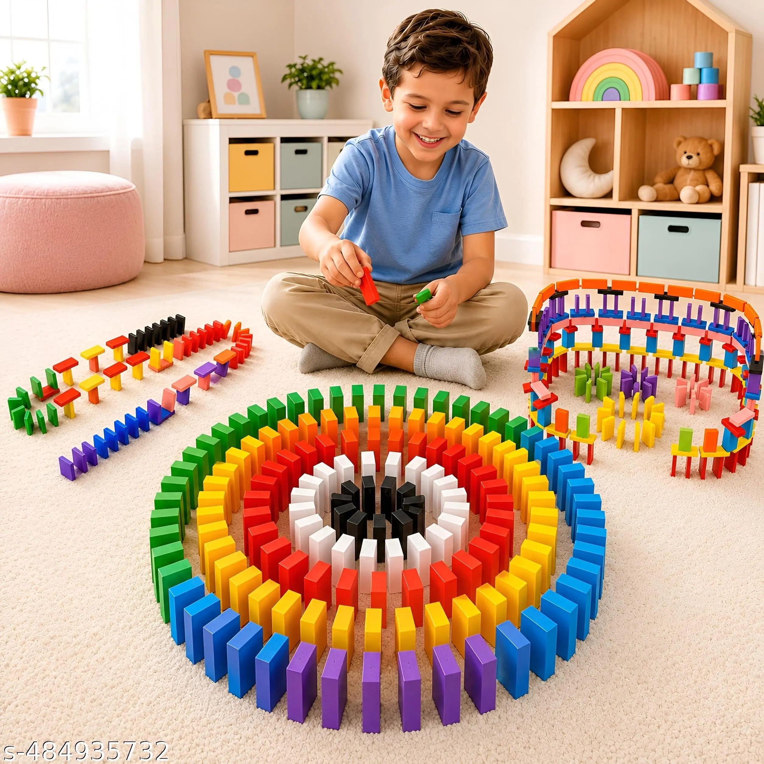 Colorful Wooden Domino Blocks Set 60 PCS-image-2