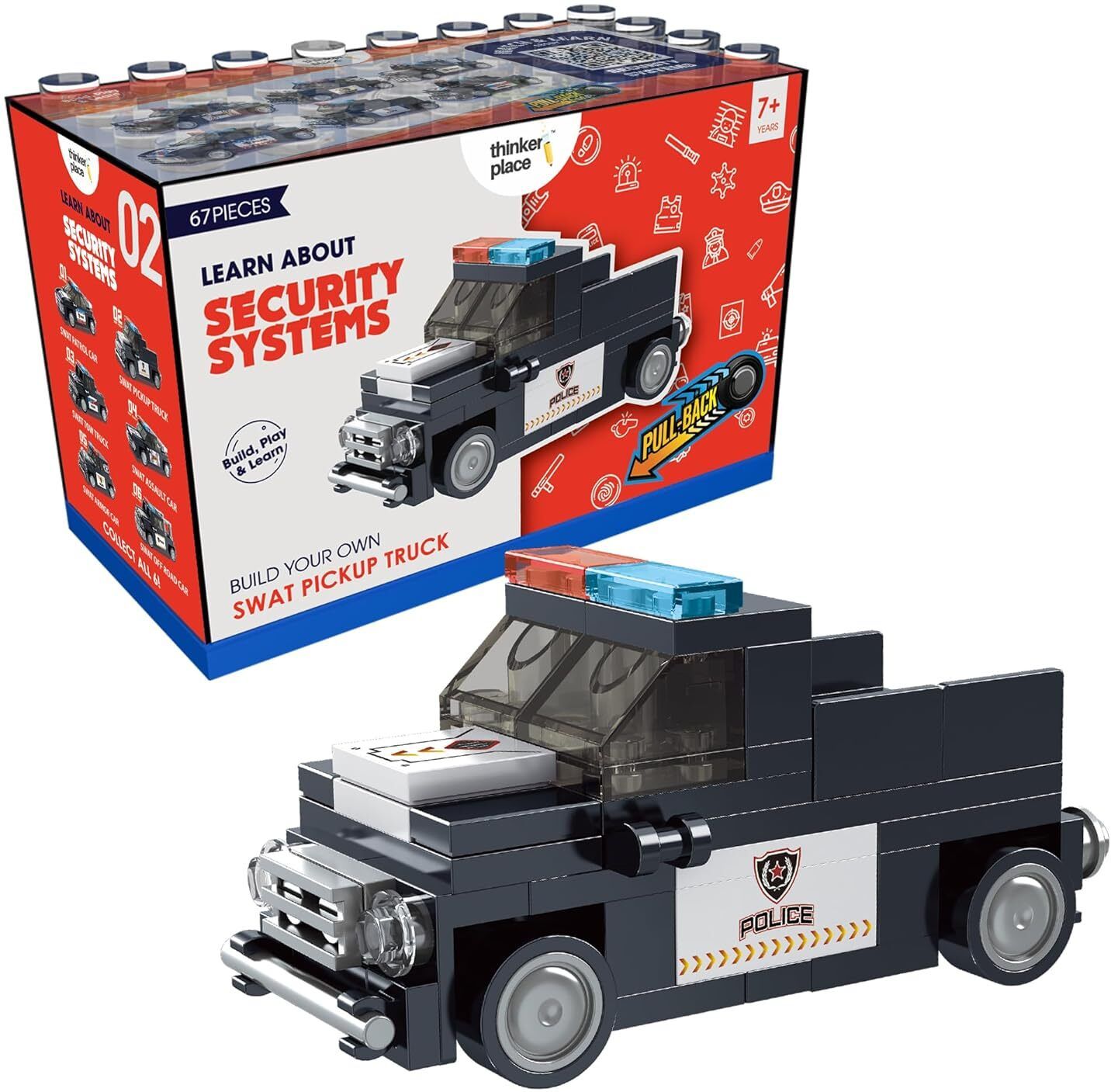 STEM SWAT Pull Back Vehicle Building Blocks Set 67 Pcs, Police Truck Toy-image-4