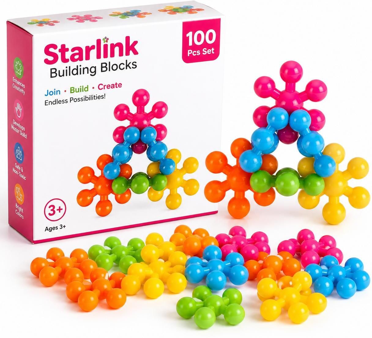 kidohomeessentials 100 Pcs Colorful Interlocking Building Blocks Construction Toy Set for Kids 3+-picture-44