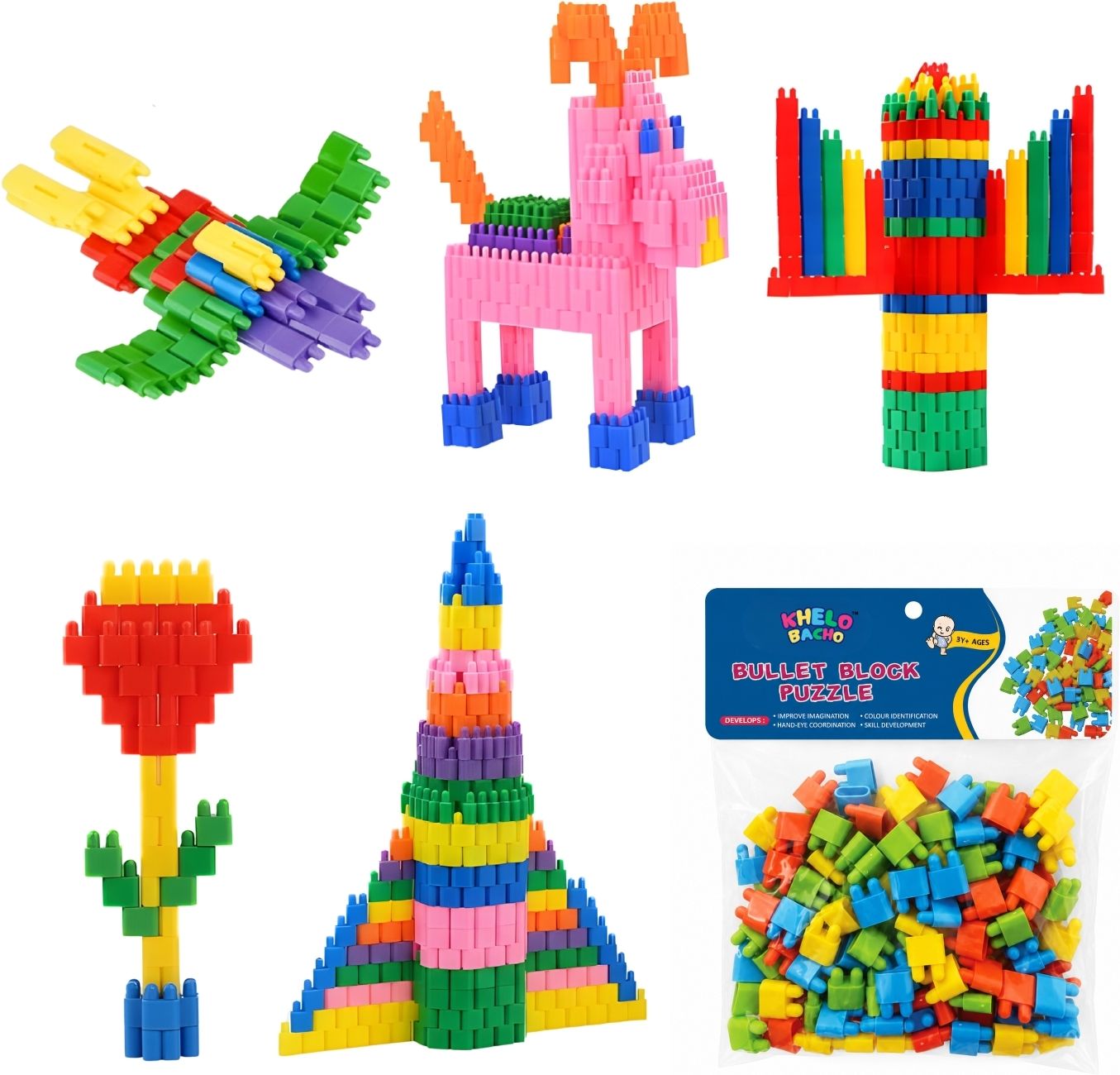 khelo bacho Kids Bullet Block Puzzle Building Blocks for Kids 3+ Years-picture-17