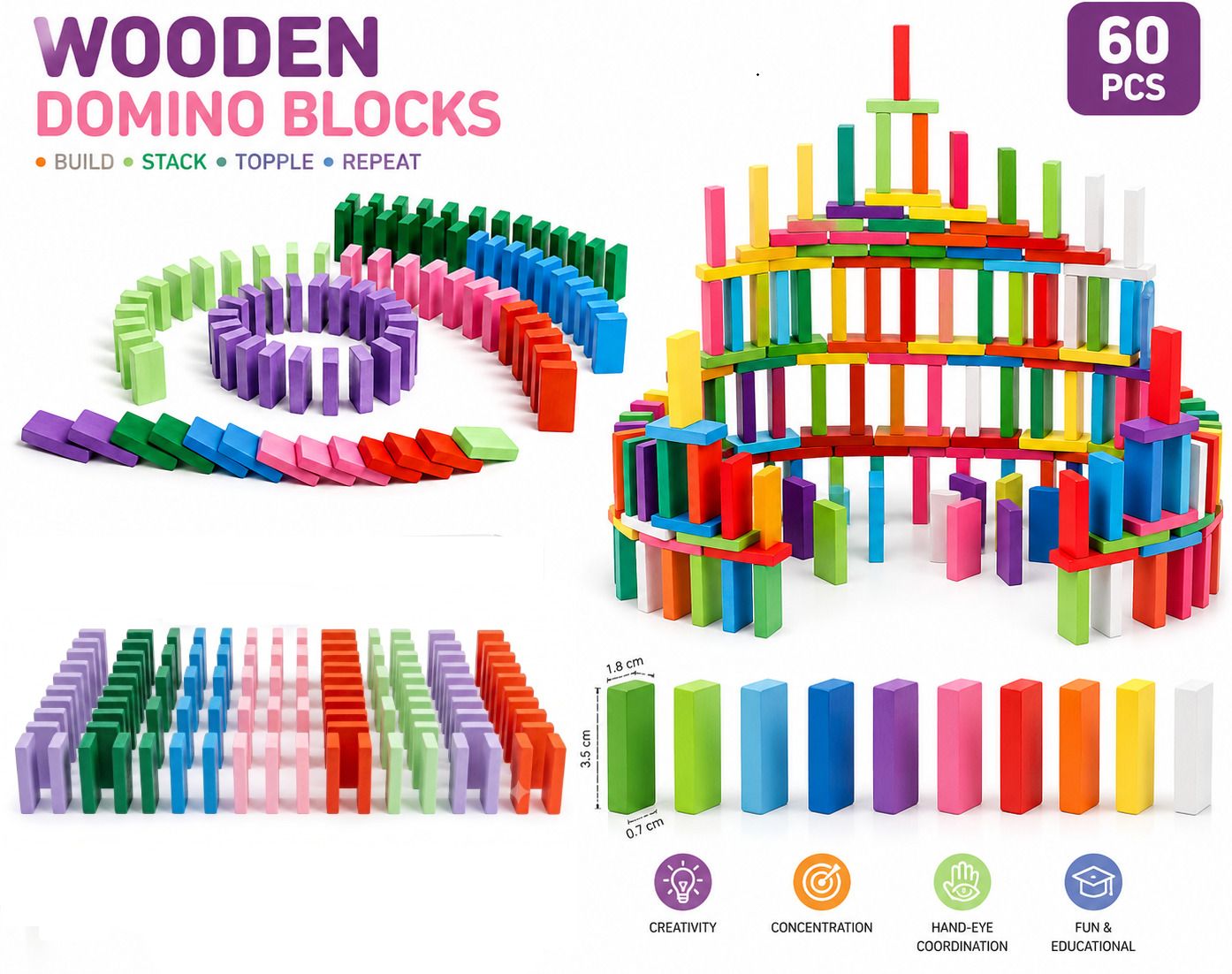alafi Colorful Wooden Building Blocks 60 PCS STEM Educational Toy Kids-picture-15