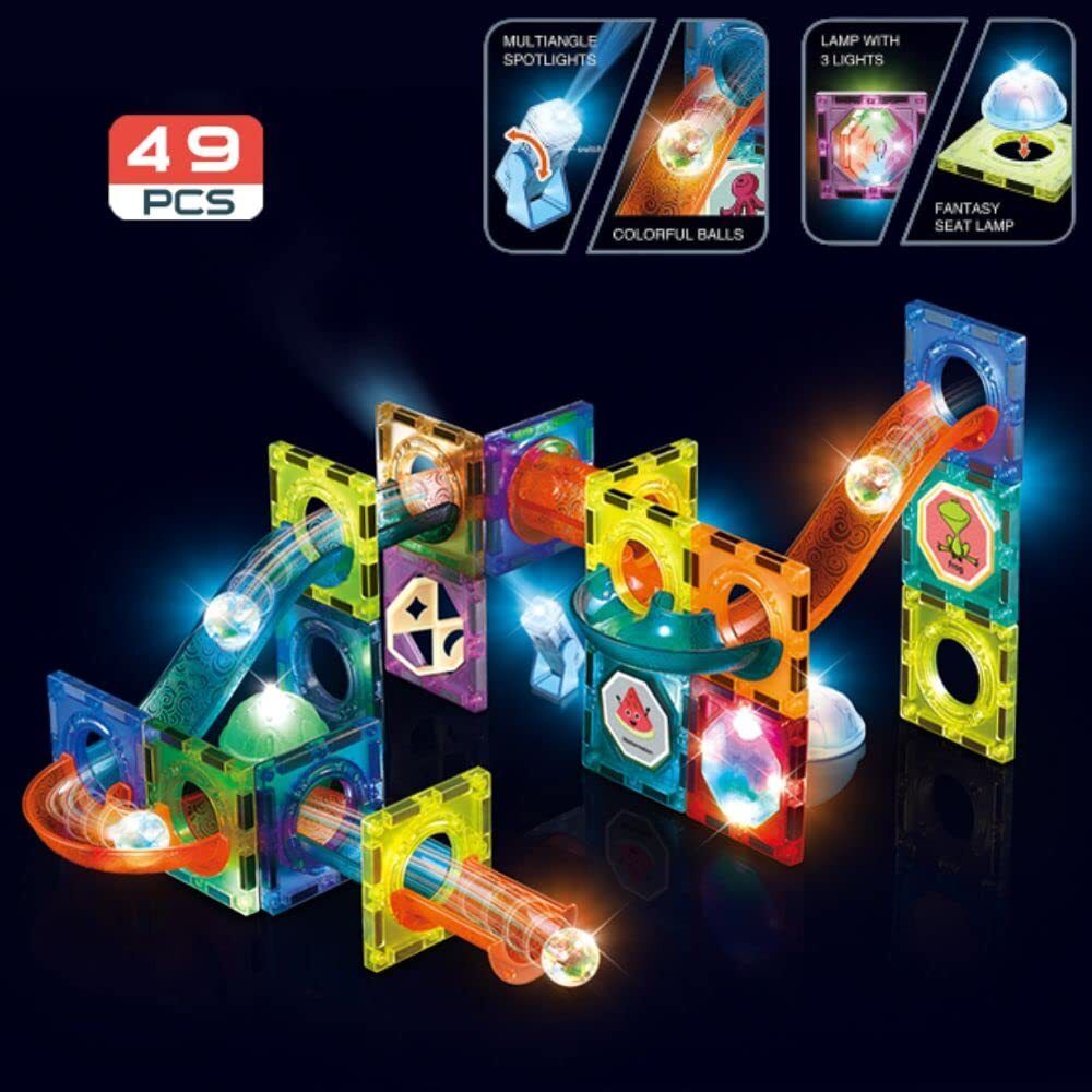 Light Magnetic Tiles 49PCS Marble Run STEM Learning Building Blocks Kids-image-5