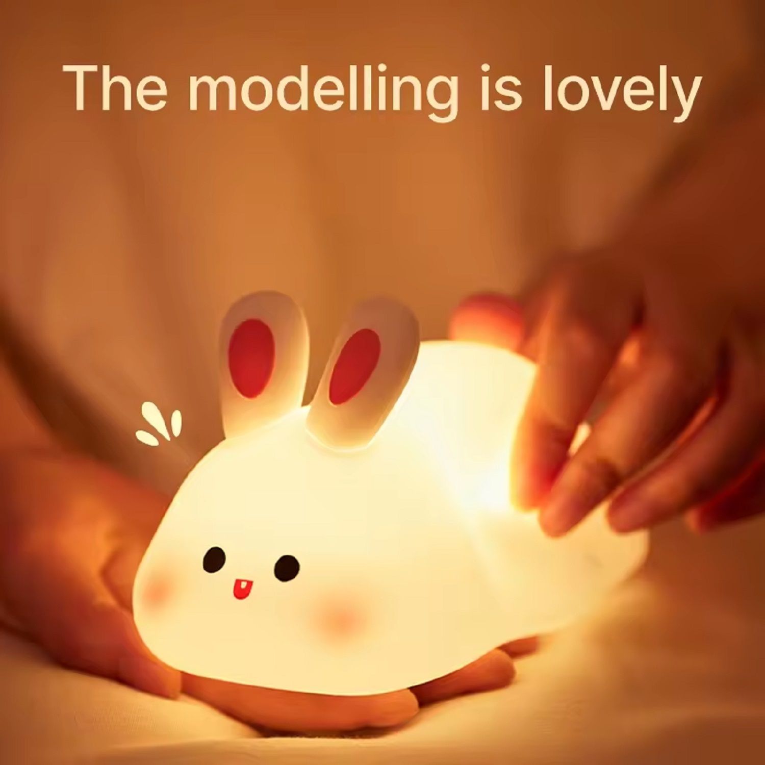ktrs Cute Rabbit Silicone LED Night Light USB Rechargeable Touch Timing Lamp for Kids-picture-8