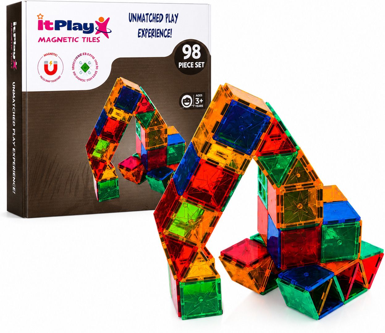 itplay Magnetic Tiles 98 Pieces Building Blocks Construction Set |Toy for Kids 3+ Yr-picture-41