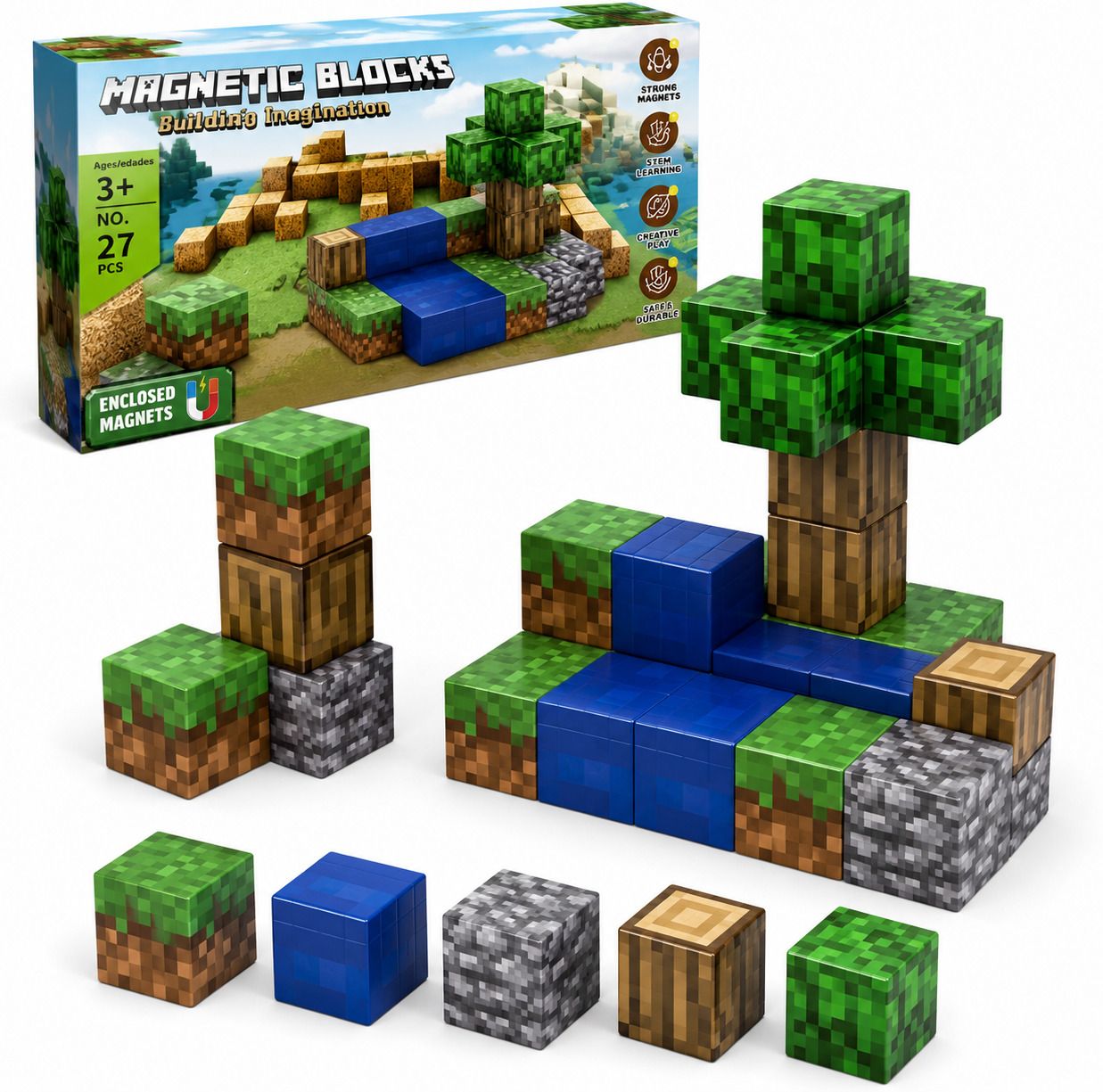 Magnetic Building Blocks Pixel World Construction Toy Set-image-46