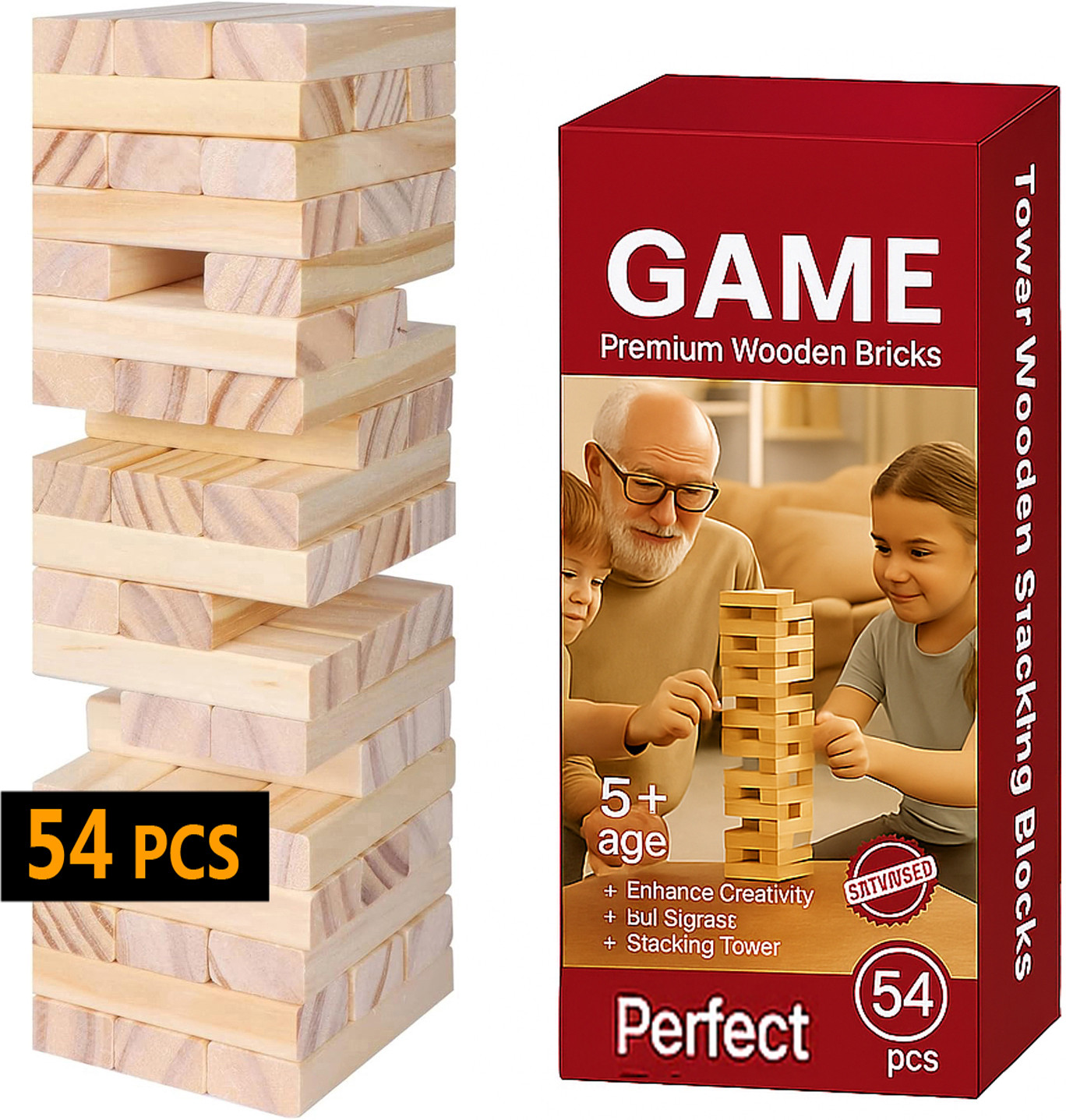jingaplayme Wooden Stacking Toy | 54PCS Puzzle Blocks | Skill Game for Kids image 1