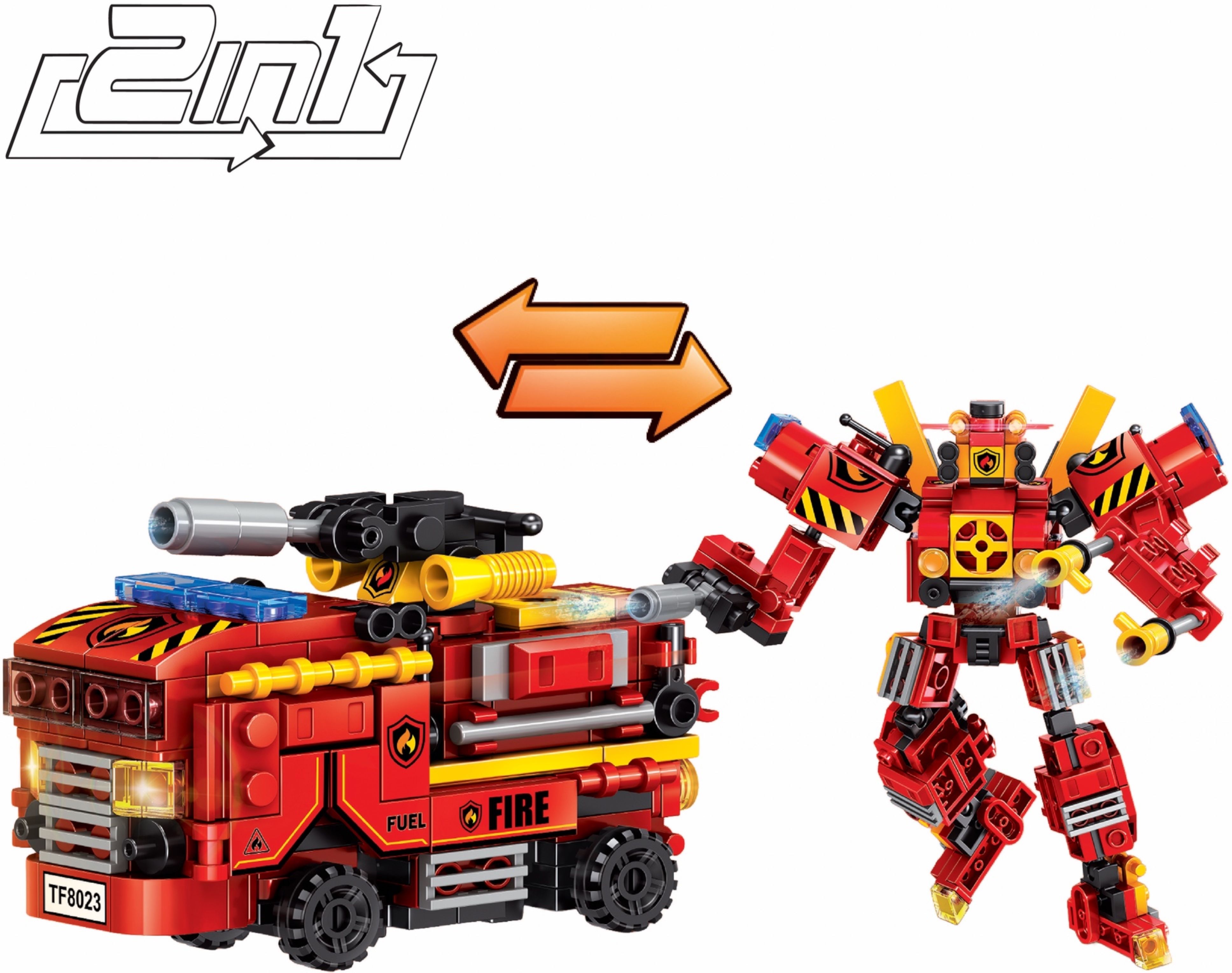Fire Truck to Robot 2in1 Transforming Building Blocks Rescue Car DIY Toy Playset-image-2
