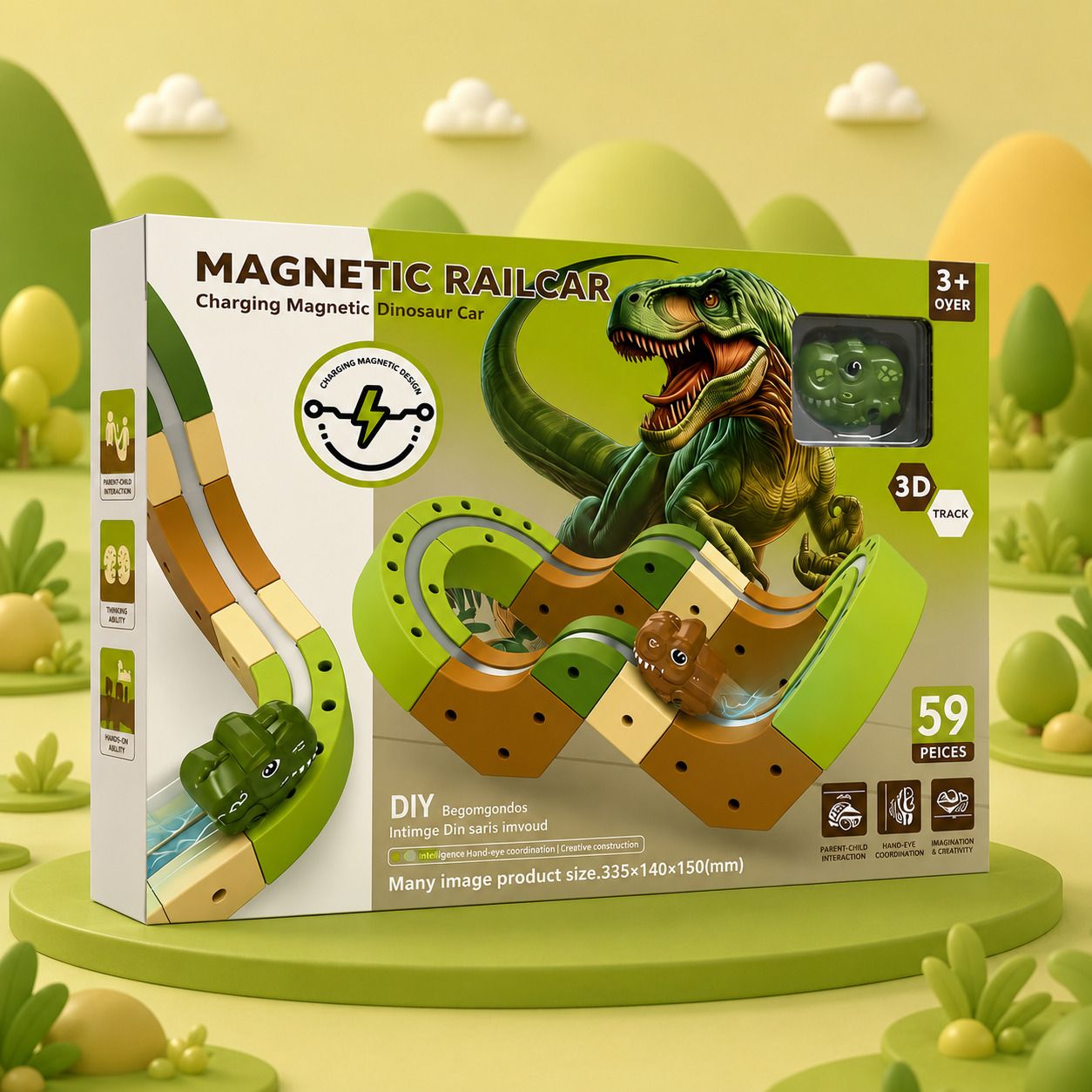 Magnetic Dinosaur Track Car Toy Set with 59 DIY Building Pieces for Kids-image-11