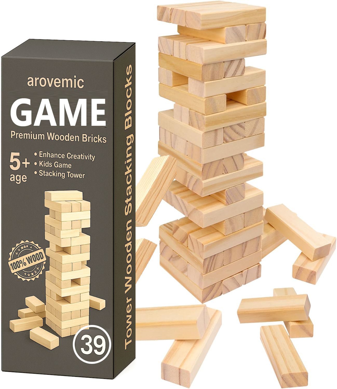 arovemic Jenga 39 Blocks Classic Wooden Stacking Game | Fun for Kids, Adults & Family-picture-27