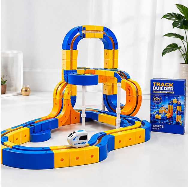 STEM Track Builder Construction Set with Moving Car Educational Toy Kids-image-1