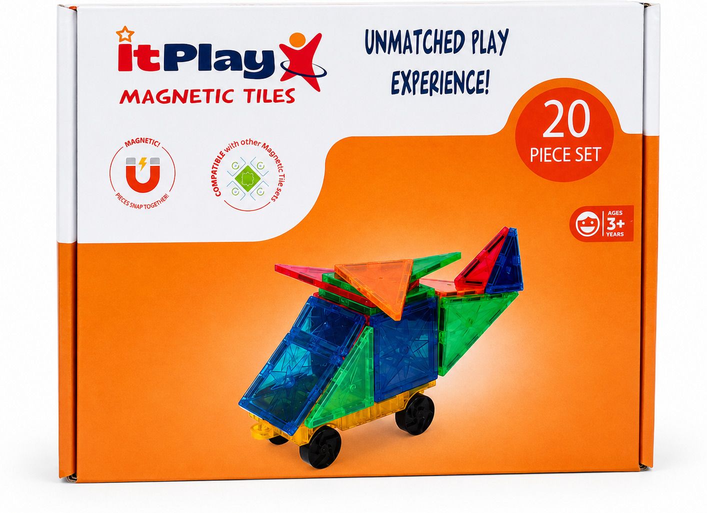 itplay Magnetic Tiles 20 Pic Building Blocks Toy with Vehicle Base for Kids Age 3+Yr-picture-19