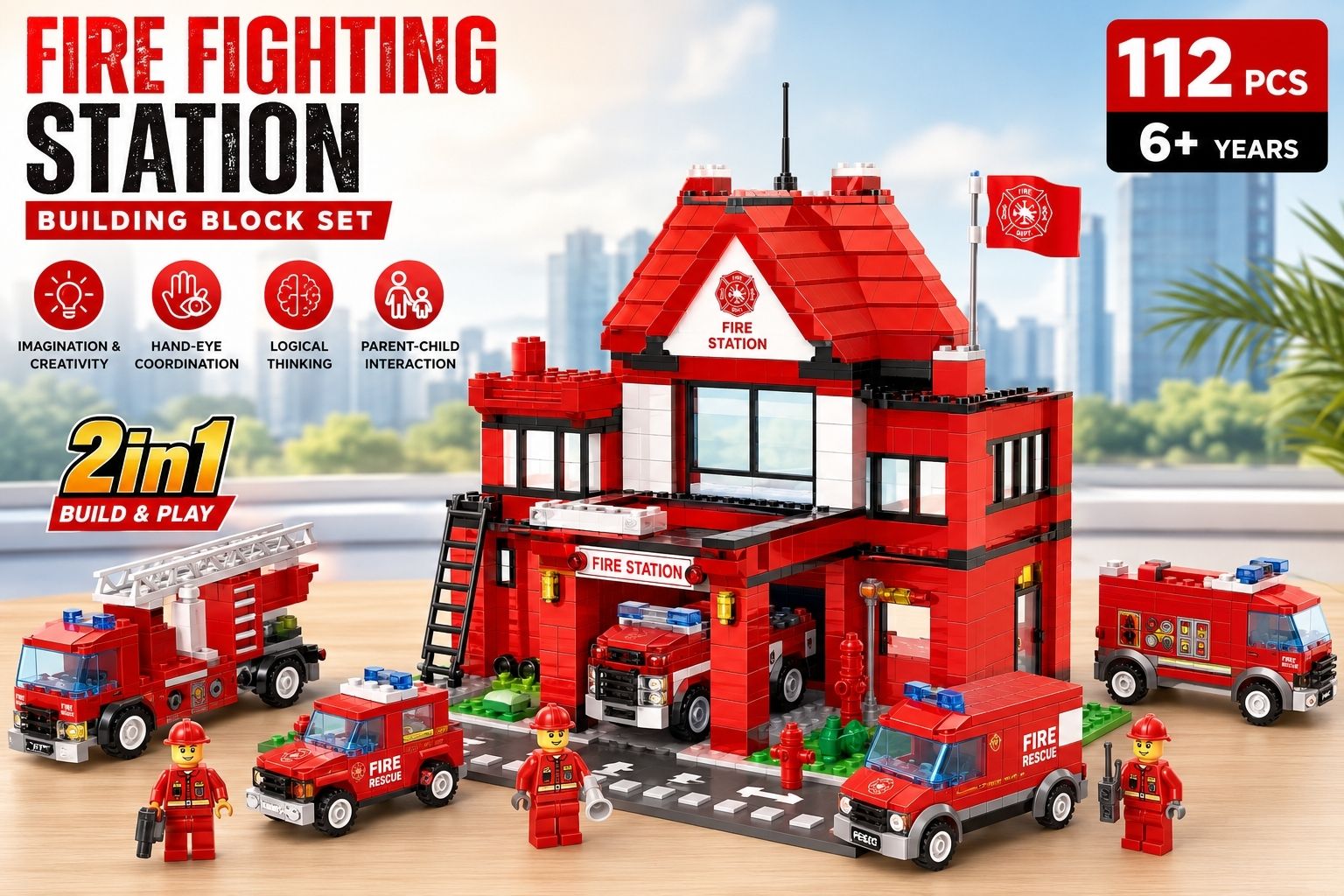 kidora traders Fire Station Building Blocks Set with Fire Trucks-picture-43