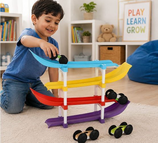 Racer Ramp Car Sliding Toy 4 ramps & 4 cars for Kids Rainbow Colour favorite toy-image-41