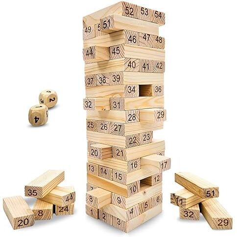 vema 54 PCS Wooden Number Blocks Jenga Game with 4 Dice Educational Toy-picture-35