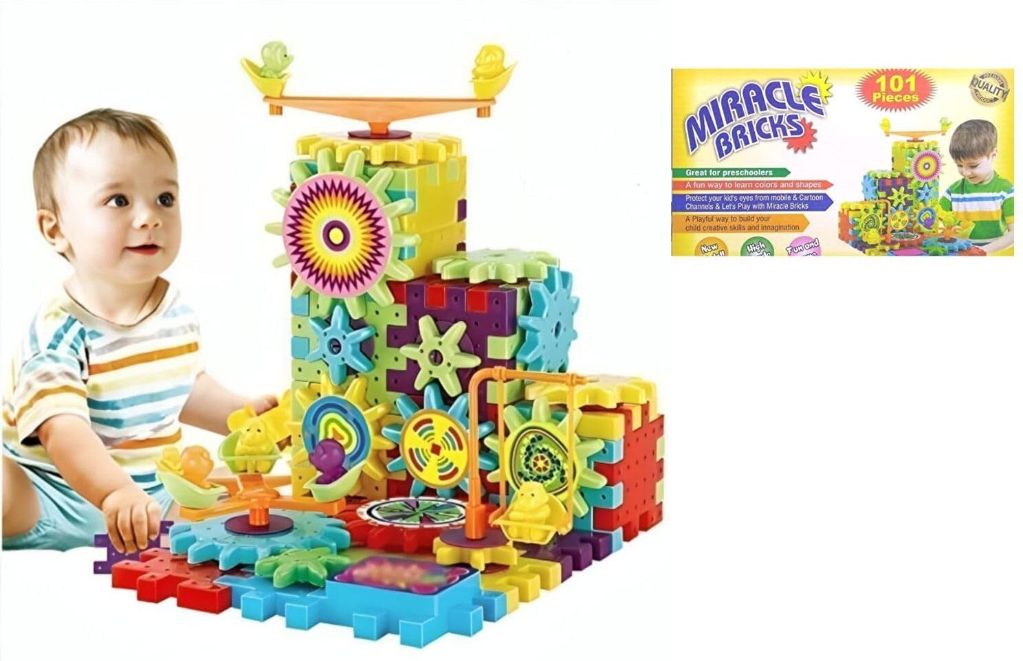 101pcs Rotating Building Blocks with Gears for STEM Learning, Educational Toys