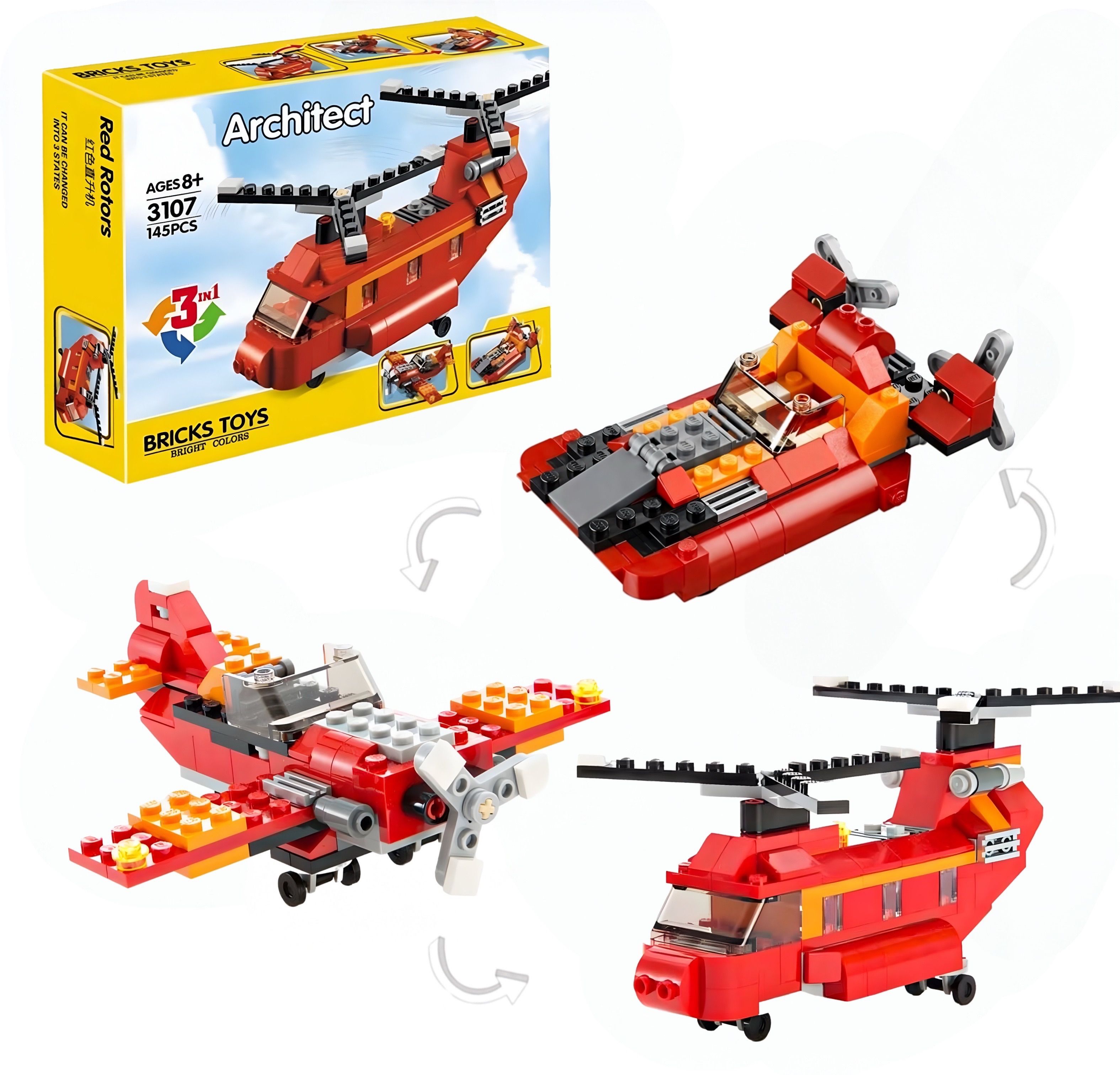 happy chappie 3 in 1 Building Blocks | 145+ PCS Airplane, Helicopter & Boat Set (6+ Years)-picture-14
