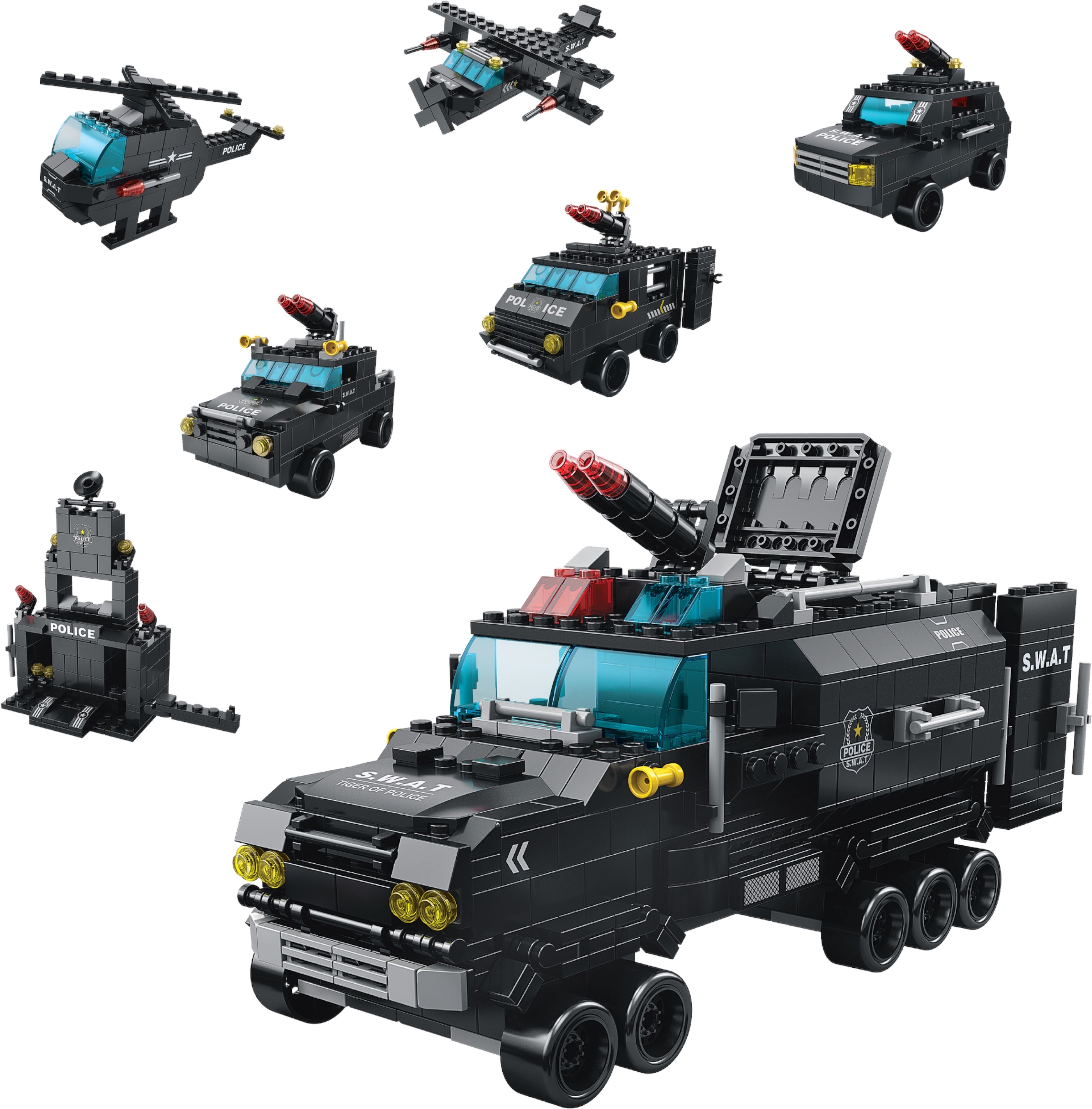 6in1 Mega Build Police Vehicle Model Building Block DIY Construction Toy Playset-image-40
