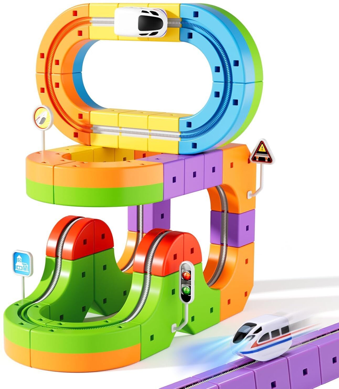 gomzy Rechargeble Electric Train Set, Flexible Track Fusion Train Set, DIY Race Car-picture-15