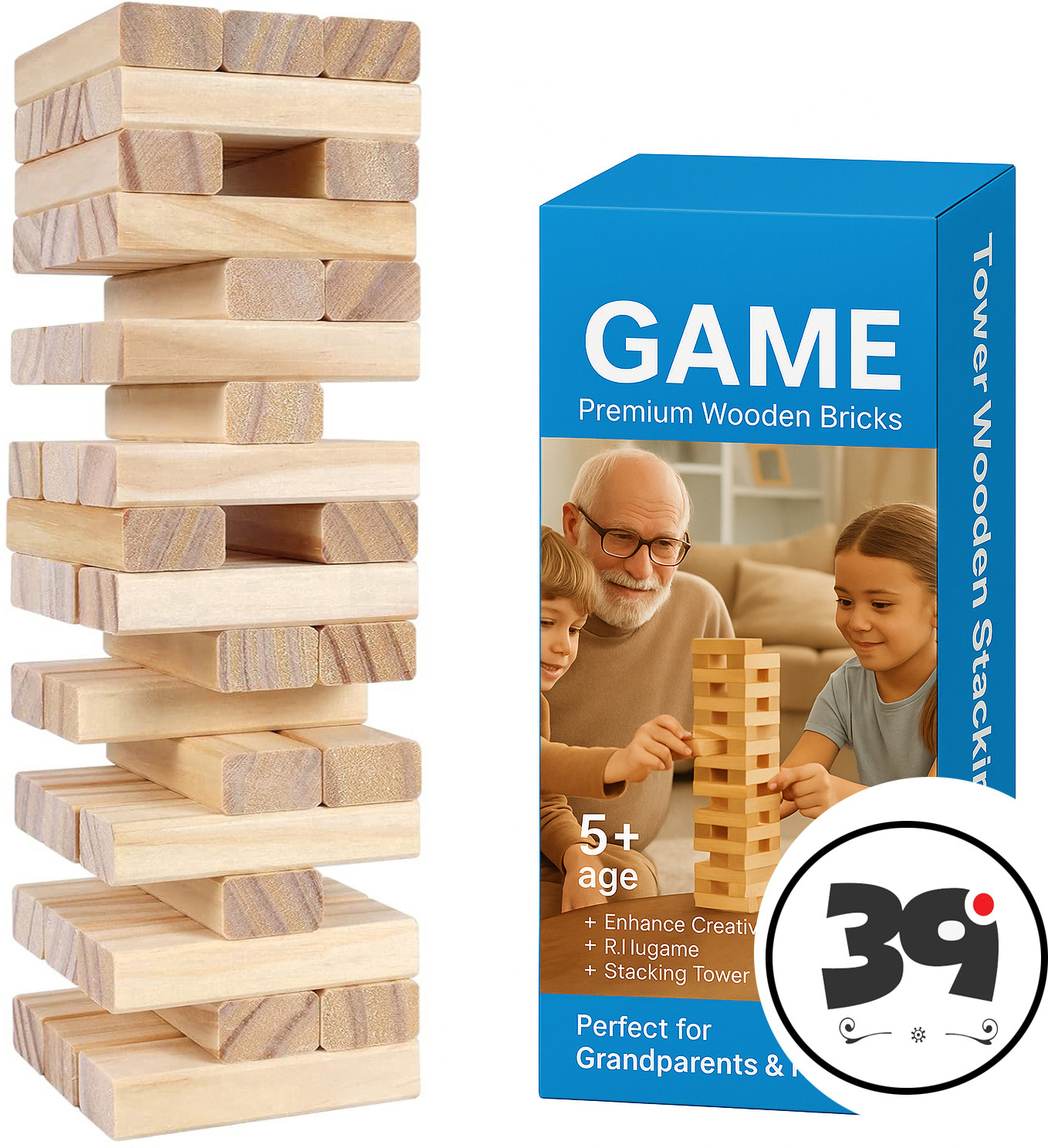 jingaplayme Wooden Tumbling Tower Toy | Stacking Blocks Puzzle Game for Kids & Adults-20 image 1