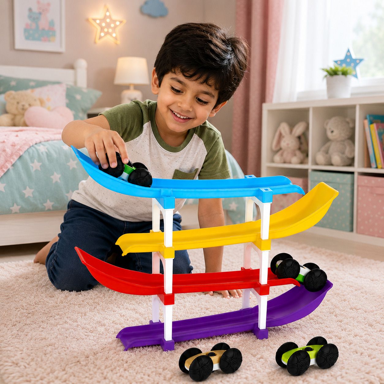 tileez Rainbow Color Car Ramp Track Toy for Early Learning Activities-picture-1