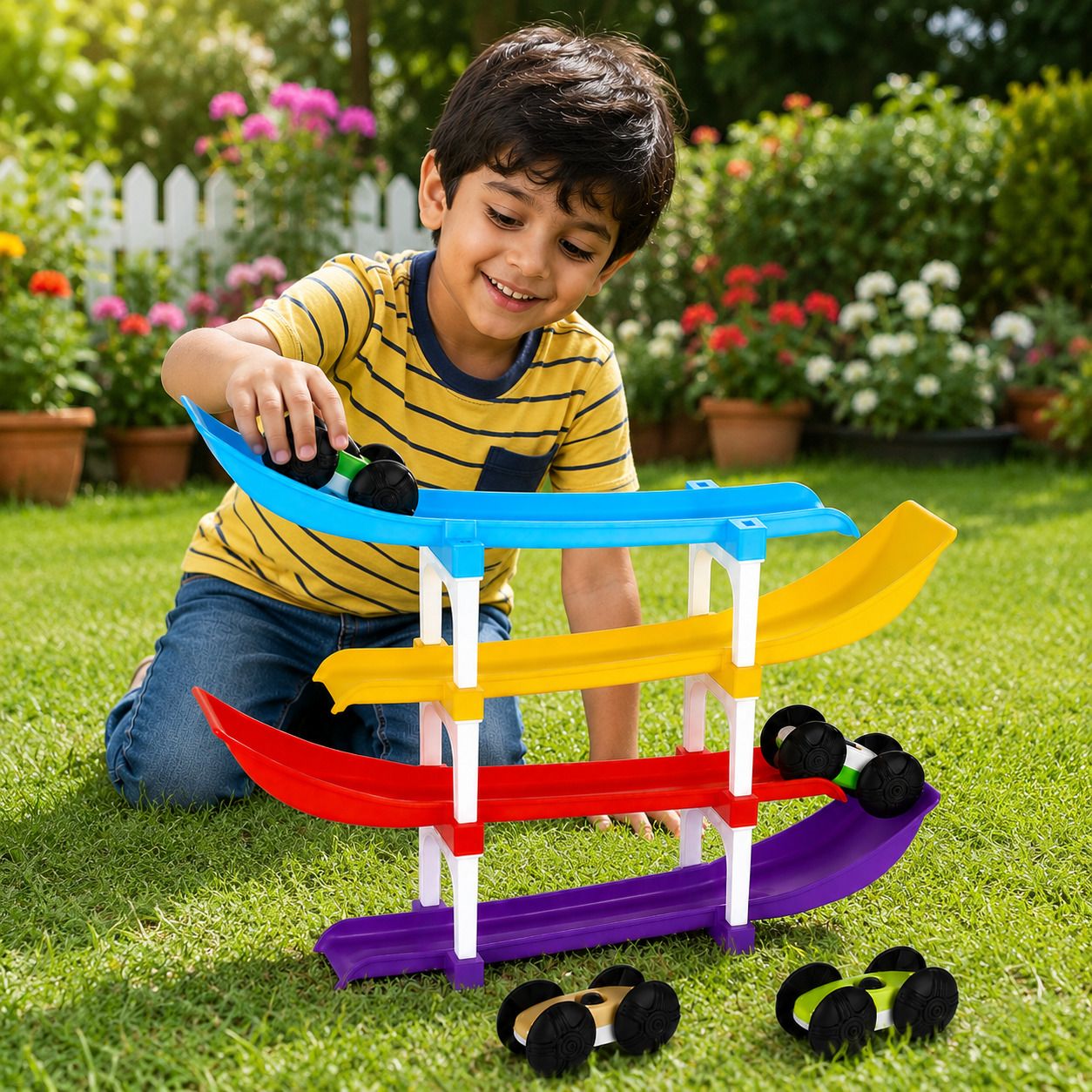 tileez Gravity Powered Ramp Car Track Toy Set for Kids Fun Play-picture-6