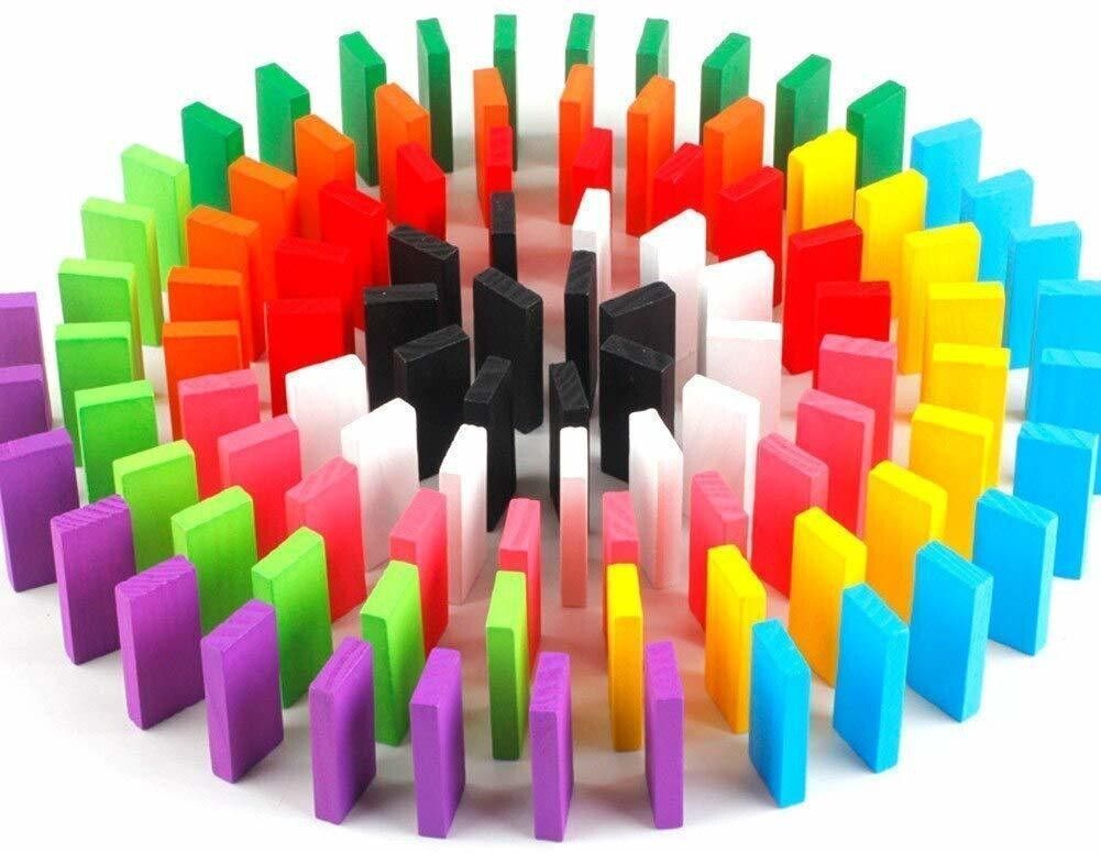 pulsbery 100 PCS Super Domino Blocks, 10 Colors Bulk Wooden Dominoes - Building Block Toy-picture-25