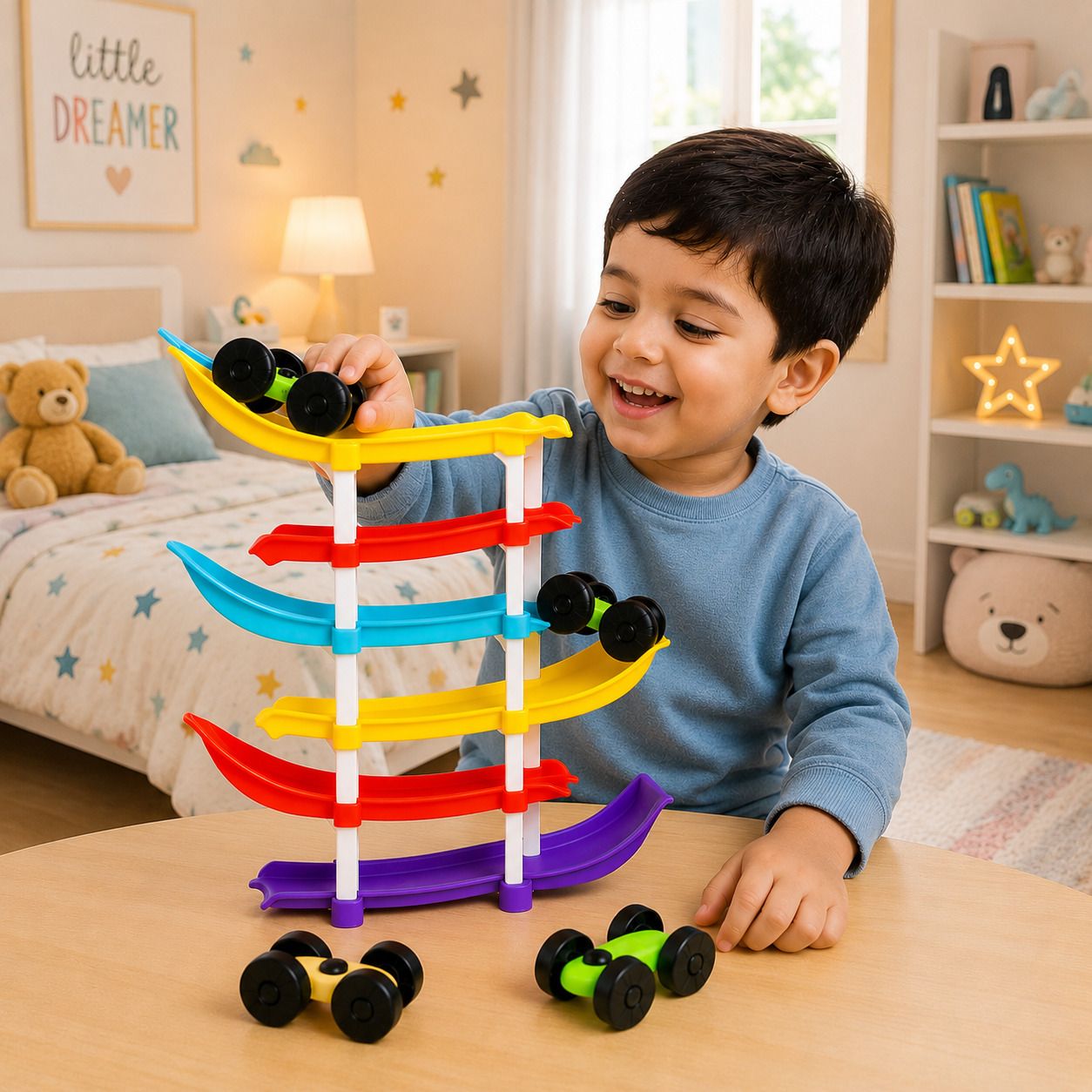 tileez Kids Car Racing Track Playset 6 Level Zig Zag Ramp Toy-picture-9