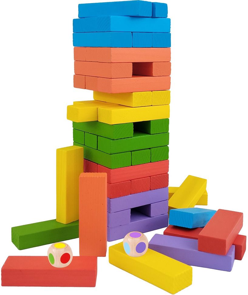 minnics 54 Pcs Wooden Tumbling Tower Game – Indoor Color Stacking Puzzle Blocks for Kids-picture-28