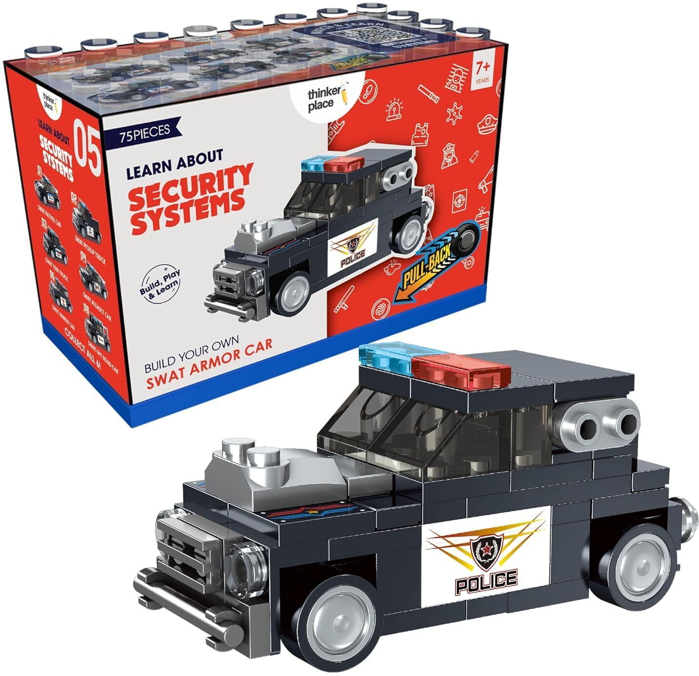 STEM SWAT Armor Pull Back Vehicle Building Blocks Set 75 Pcs Police Truck Toy-image-42