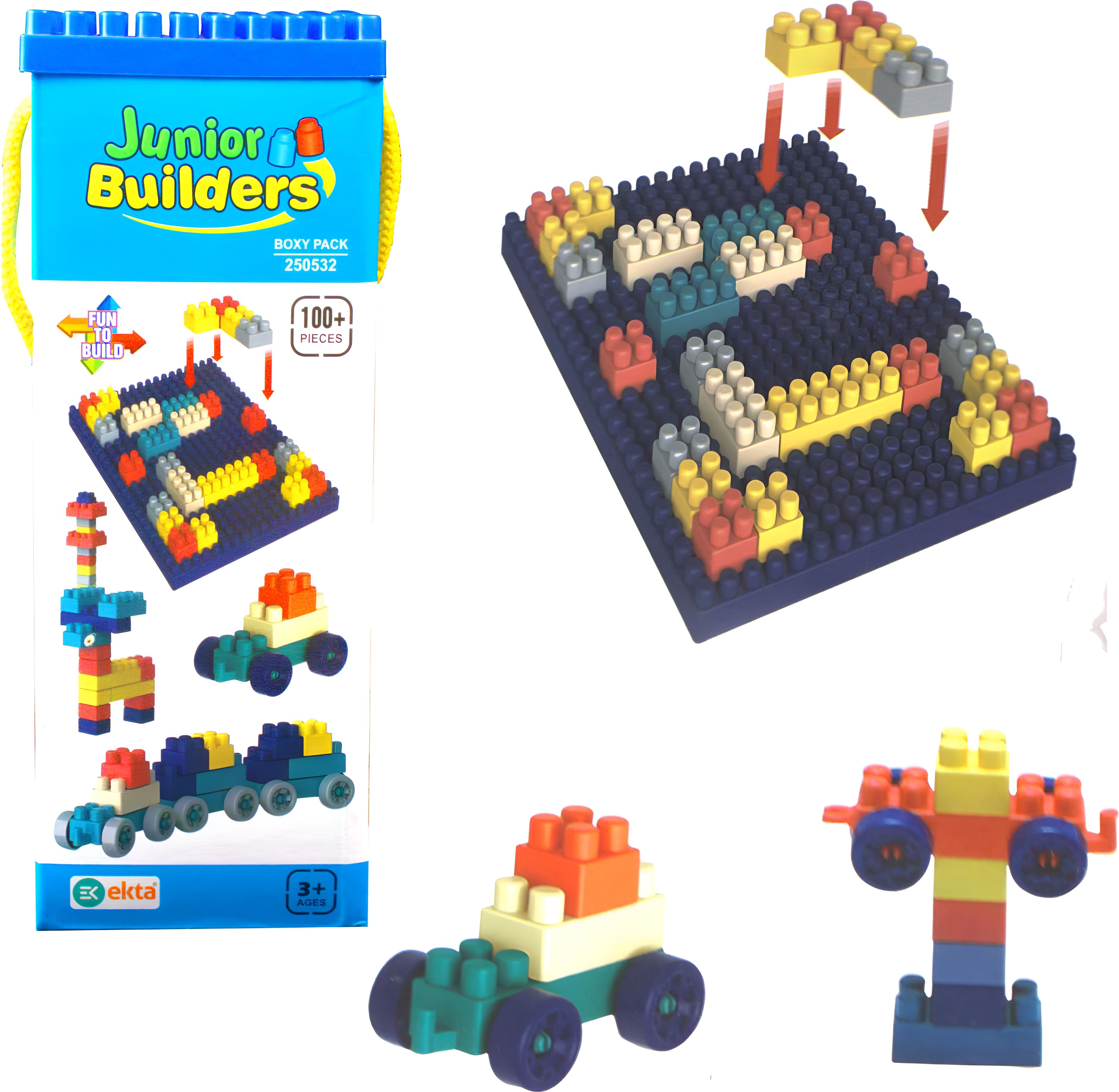 ekta Junior Builders Building Blocks 100+ Piece Boxy Pack Construction Toy for Kids-picture-40