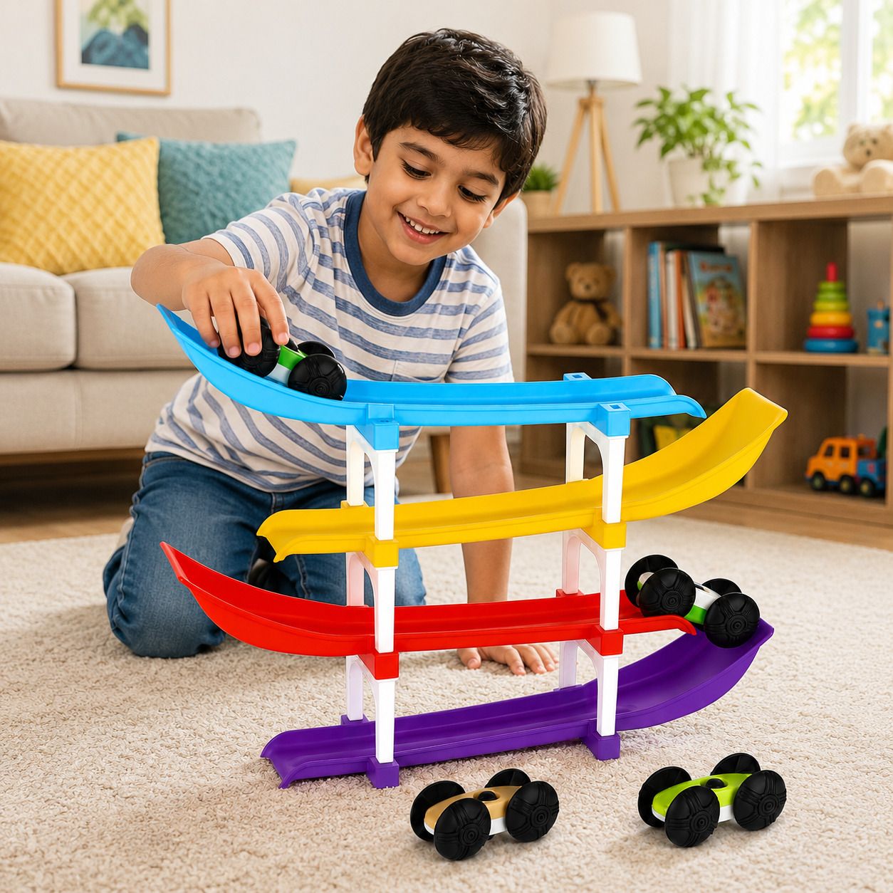 tileez 4 Level Ramp Race Track Toy Car Set for Kids Fun-picture-5