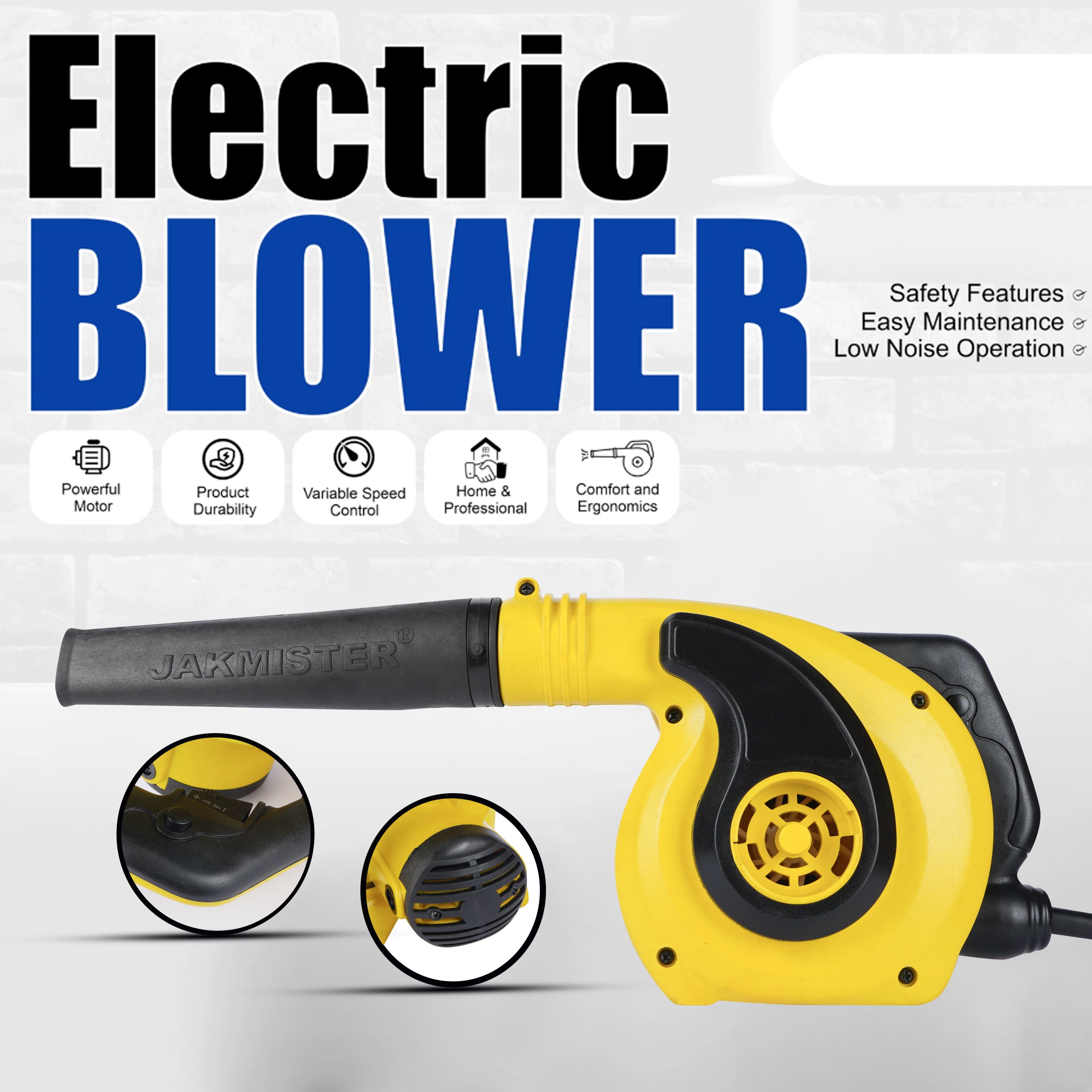 [+-]Speed Controller Yellow 1000Watts/ 19000rpm/100% copper With Attachments Air Blower-image-1