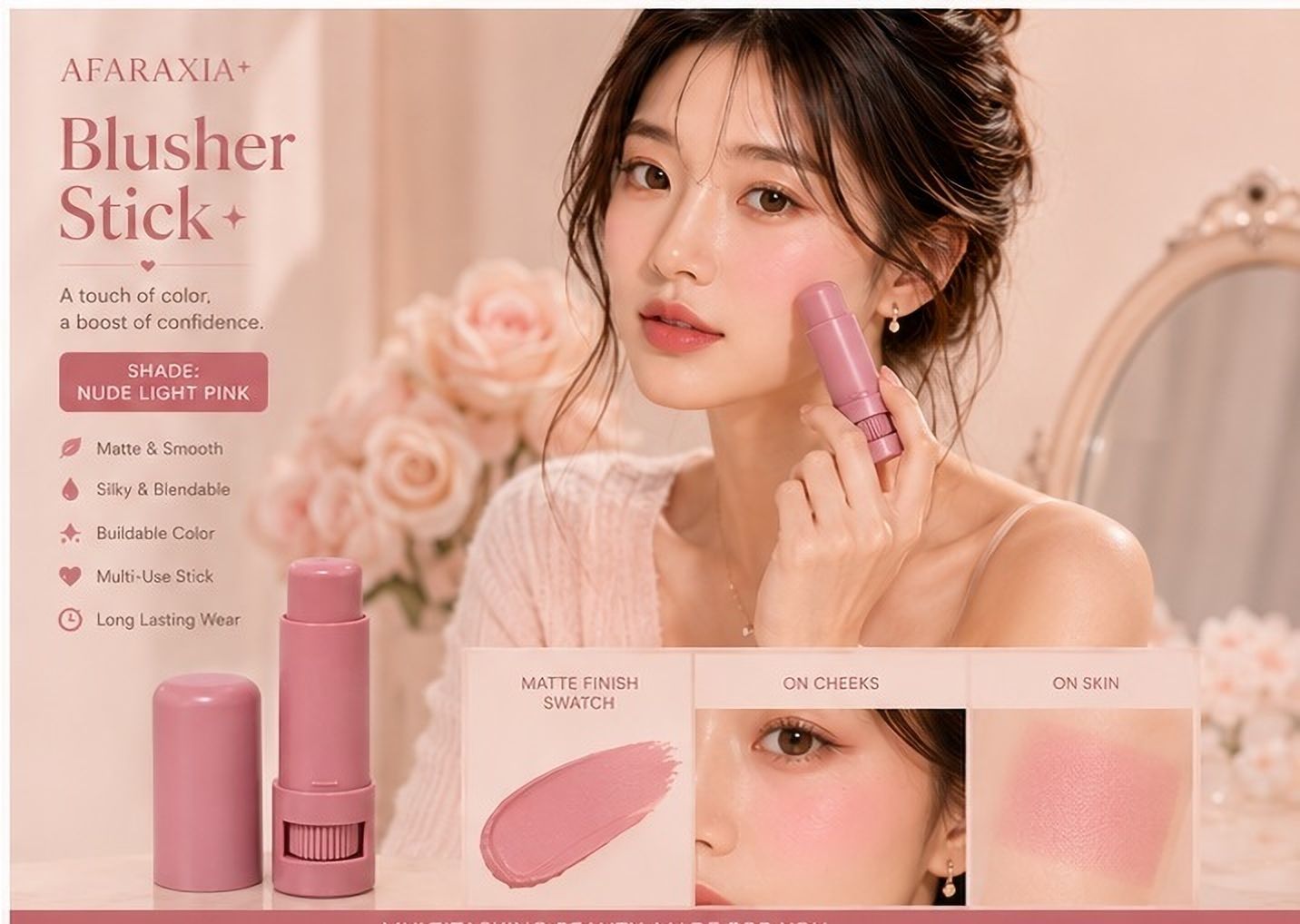 Professional Blusher Stick | Blendable Cream Blush for Cheeks, Lips & Eyes-image-14