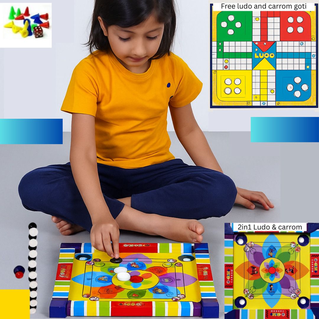 aarvee 14" Inch Kids Colourful Carrom Board With Ludo Indoor Game Sport with Coins_ 116 Carrom Board Game-picture-14