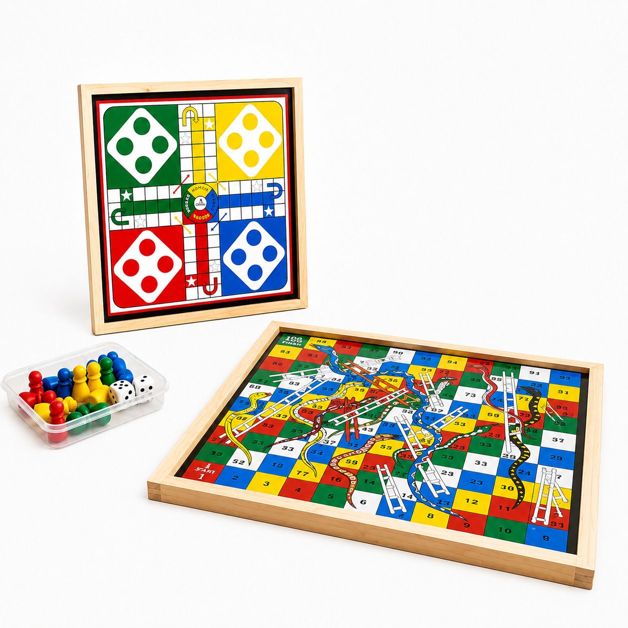 awals Wooden 2-in-1 Ludo & Snake Ladder Board Game with Dice & Pawns for Kids Party & Fun Board Game-picture-2