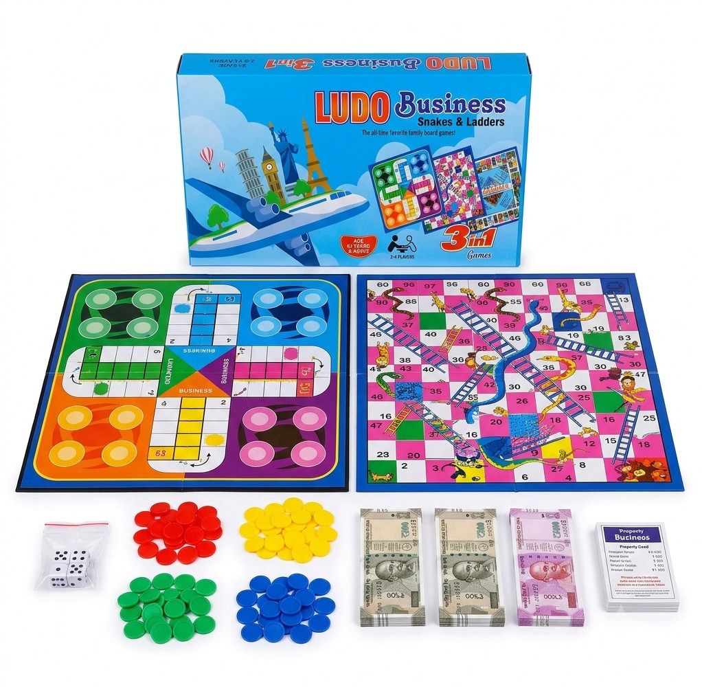 3-in-1 Combo Family Board Game | Classic Ludo, Money Business & Snake Board Game Accessories-image-28