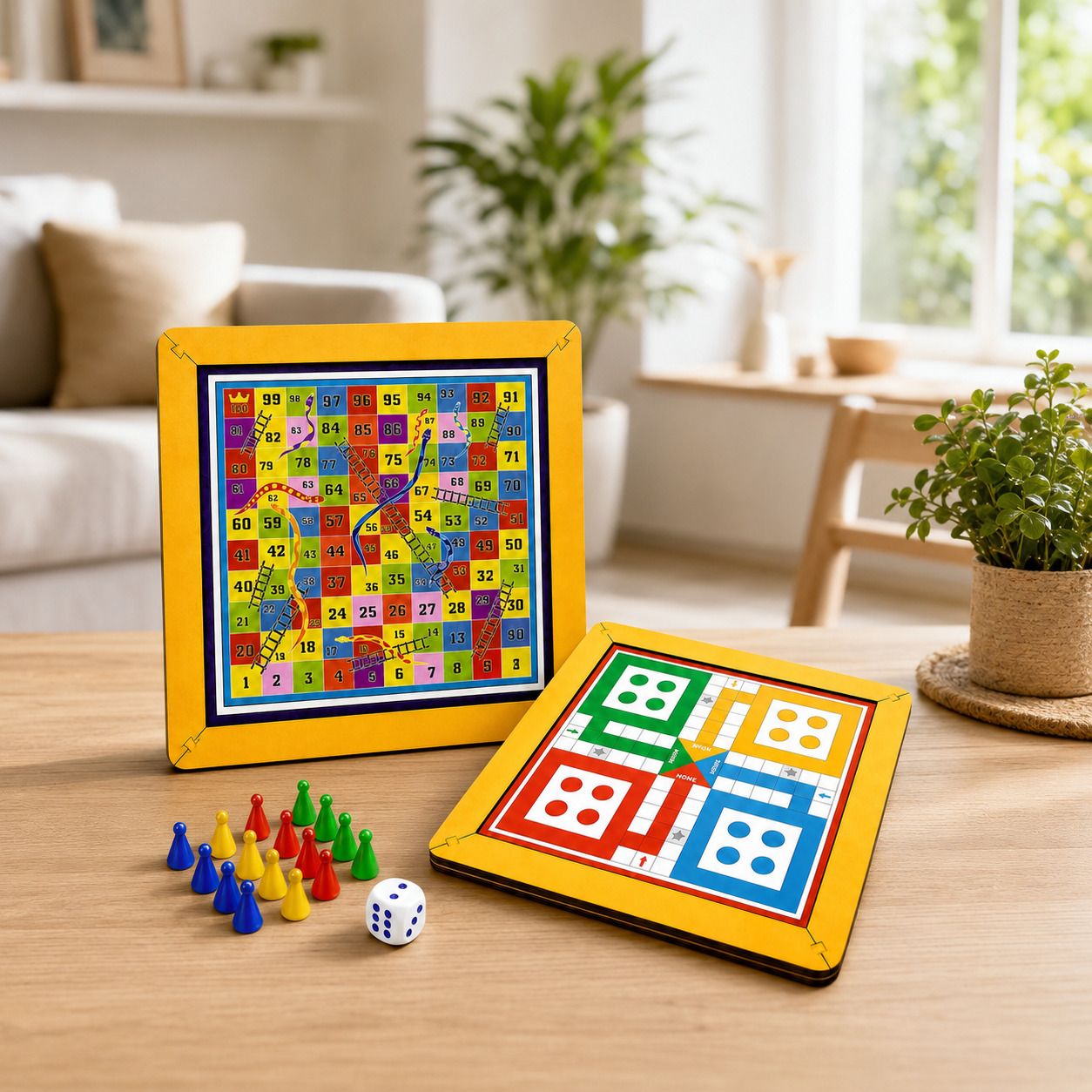 pulsbery Double Sided Wooden Ludo & Snakes Ladder Indoor Board Game Party & Fun Board Game-picture-20