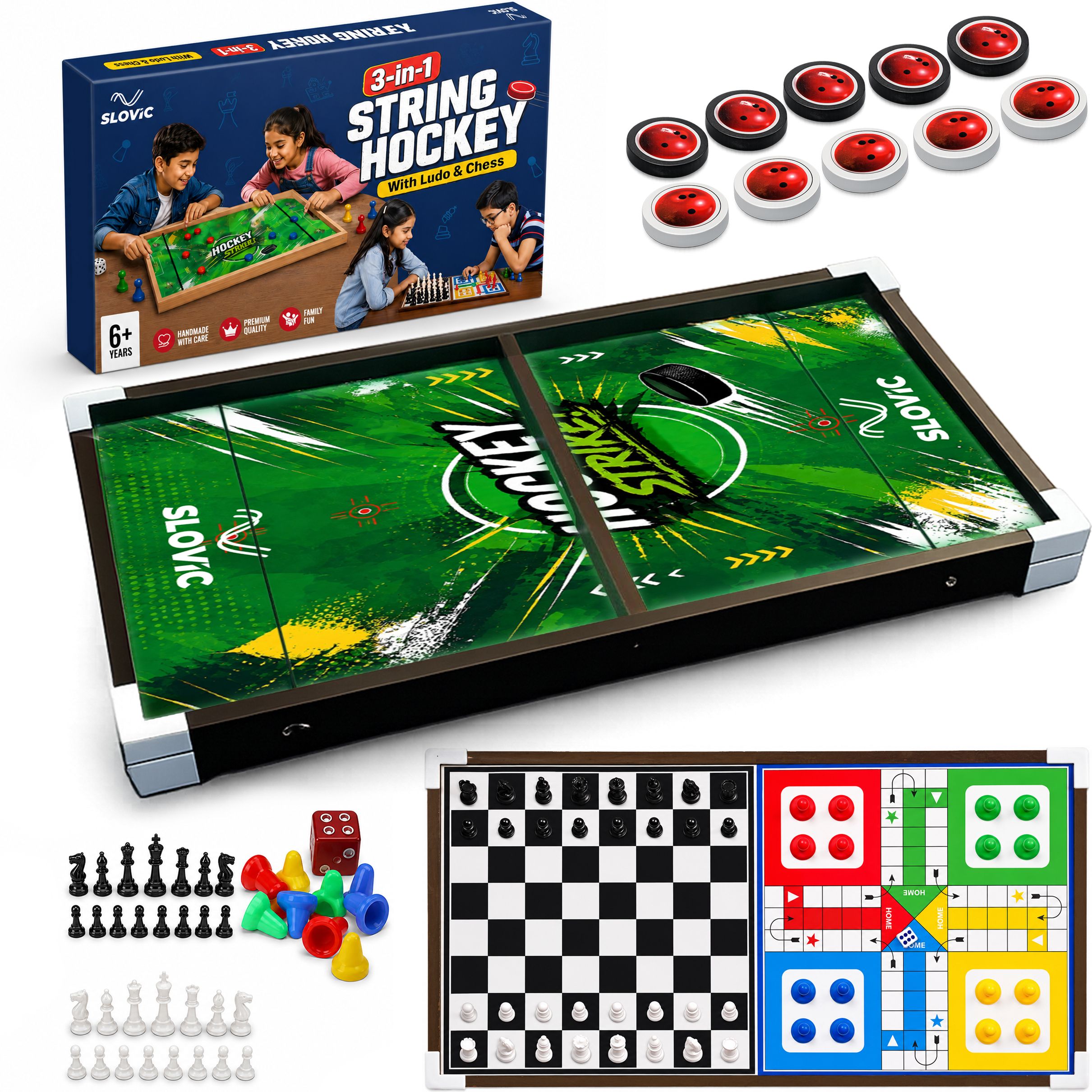 Board Game [3 in 1] | Toys for Boys 7-14 Years | String Hockey, Ludo & Chess Party & Fun Board Game-image-44