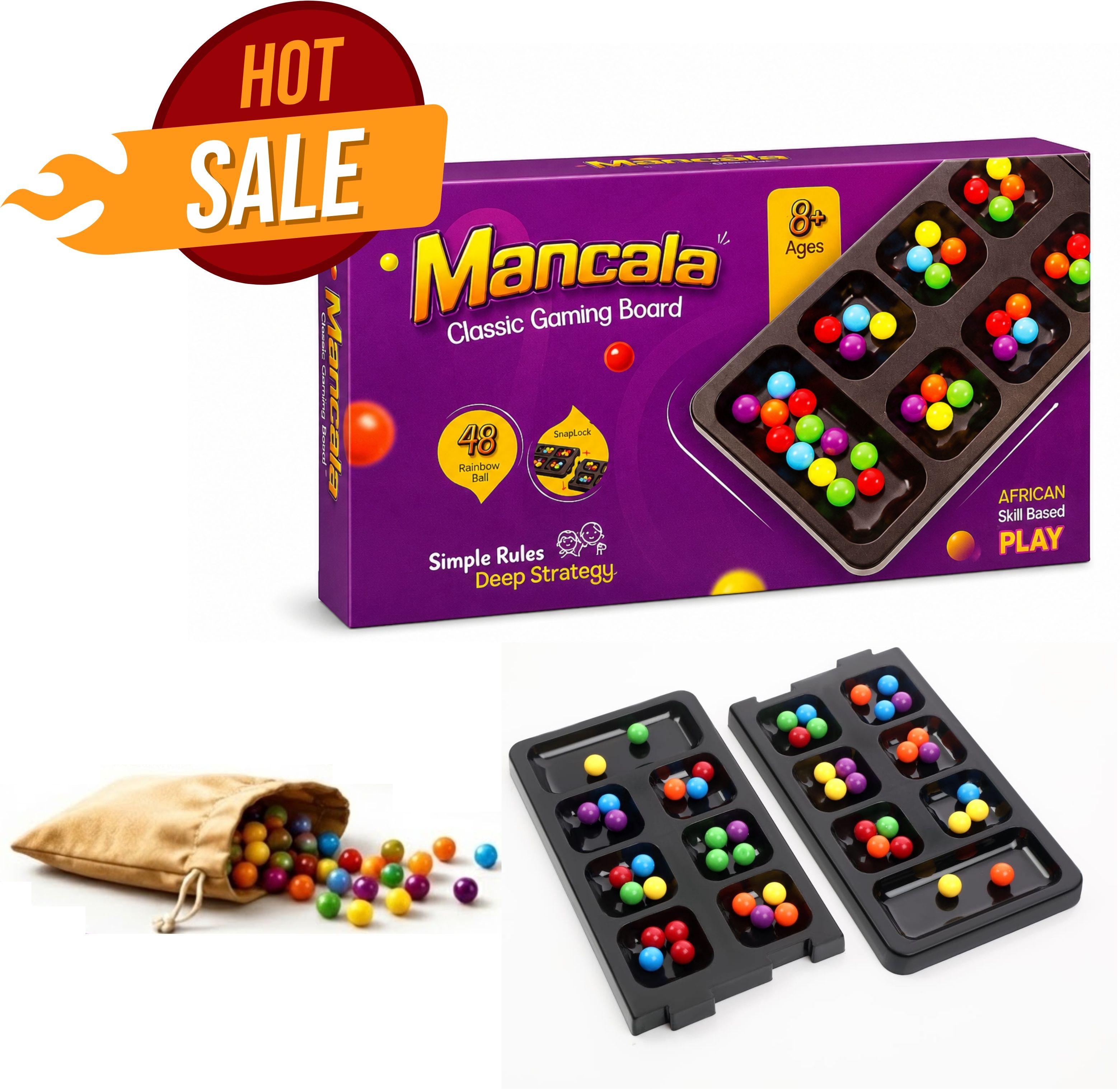 kikilala Educational Mancala Board Game with 48 Colorful Balls Travel Strategy Game Set Strategy & War Board Game-picture-31