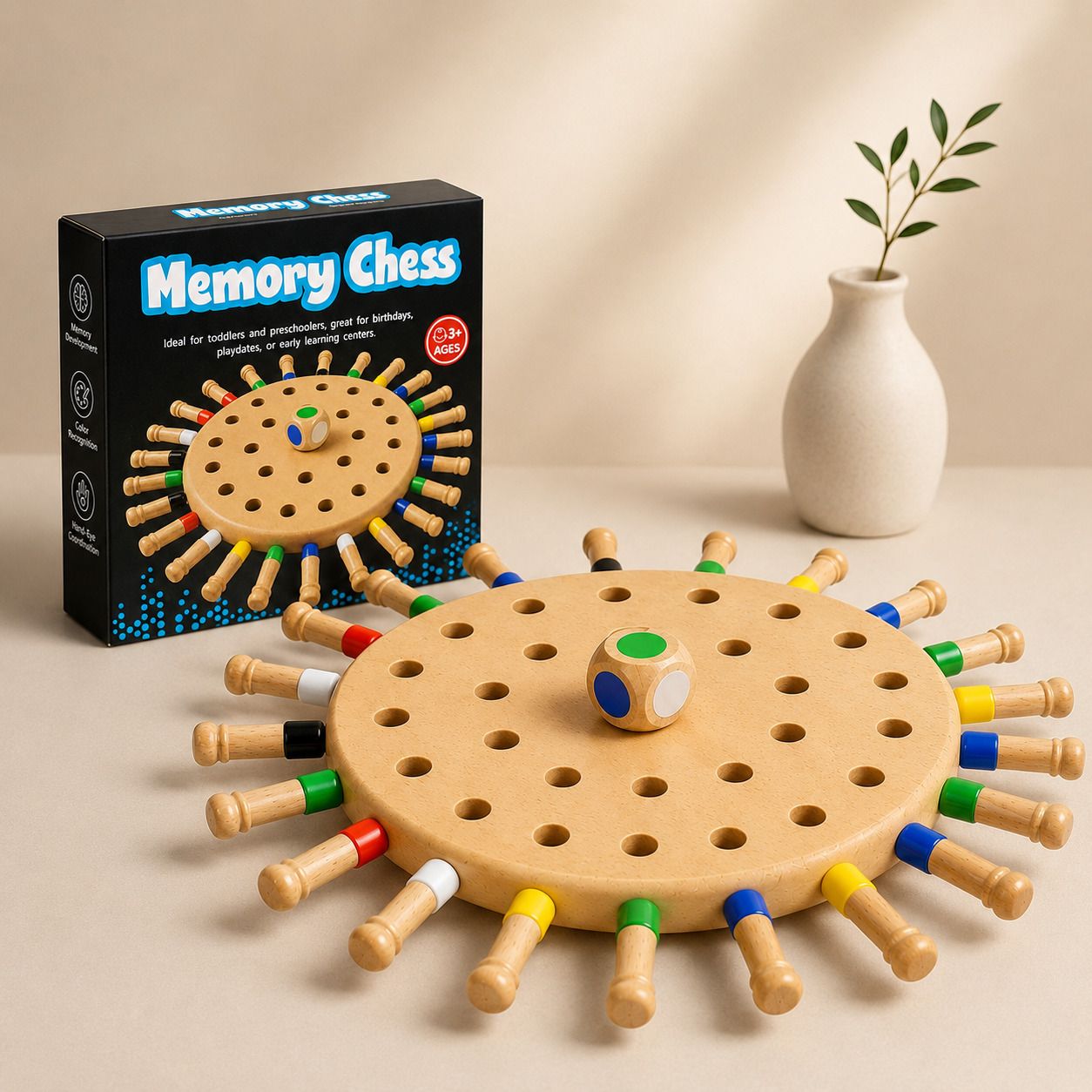 homentra Memory Chess Board Game with Color Dice | Educational Toy for Kids Age 3+ Educational Board Games-picture-3
